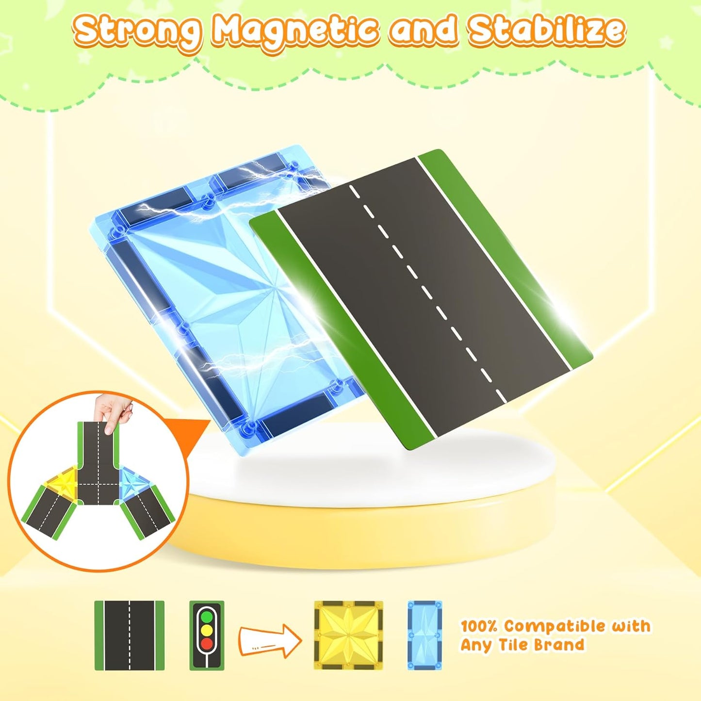 Magnetische Bausteine-Set mit 2 Autos, Rainbow Colours