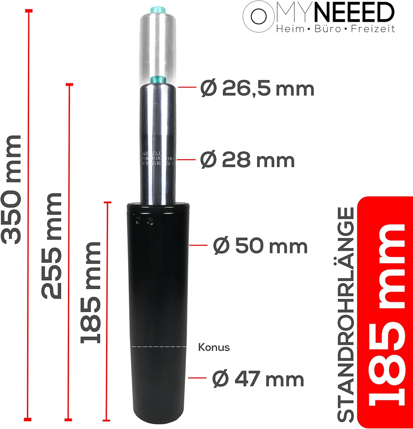 Gasdruckfeder, 185 mm Schwarz