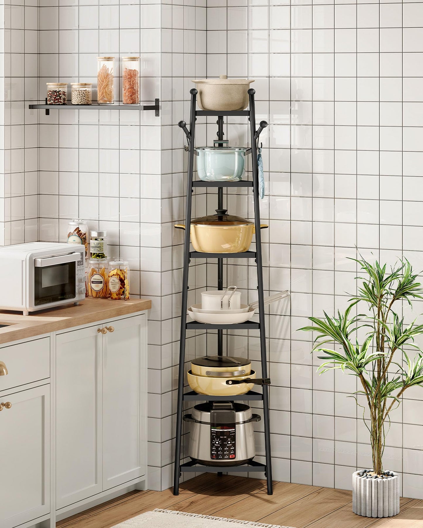 6-stöckiges Eckregal mit Topfhalter, DTPR15BB