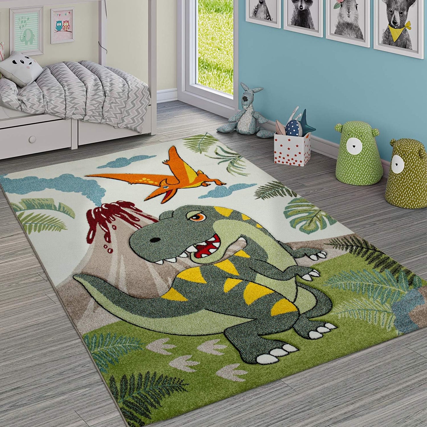 Kinderzimmer-Kurzflorteppich mit Dinosaurier-Motiv, 80 x 150 cm (Läufer)