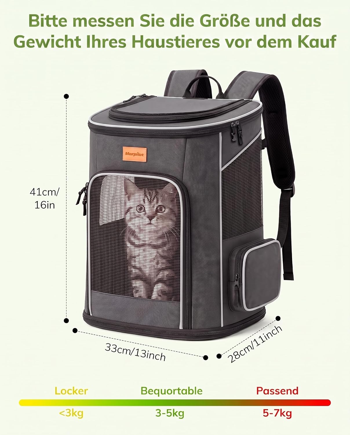 Katzen- und Hunderucksack, Dunkelgrau L 33 x B 28 x H 41 cm Regulär