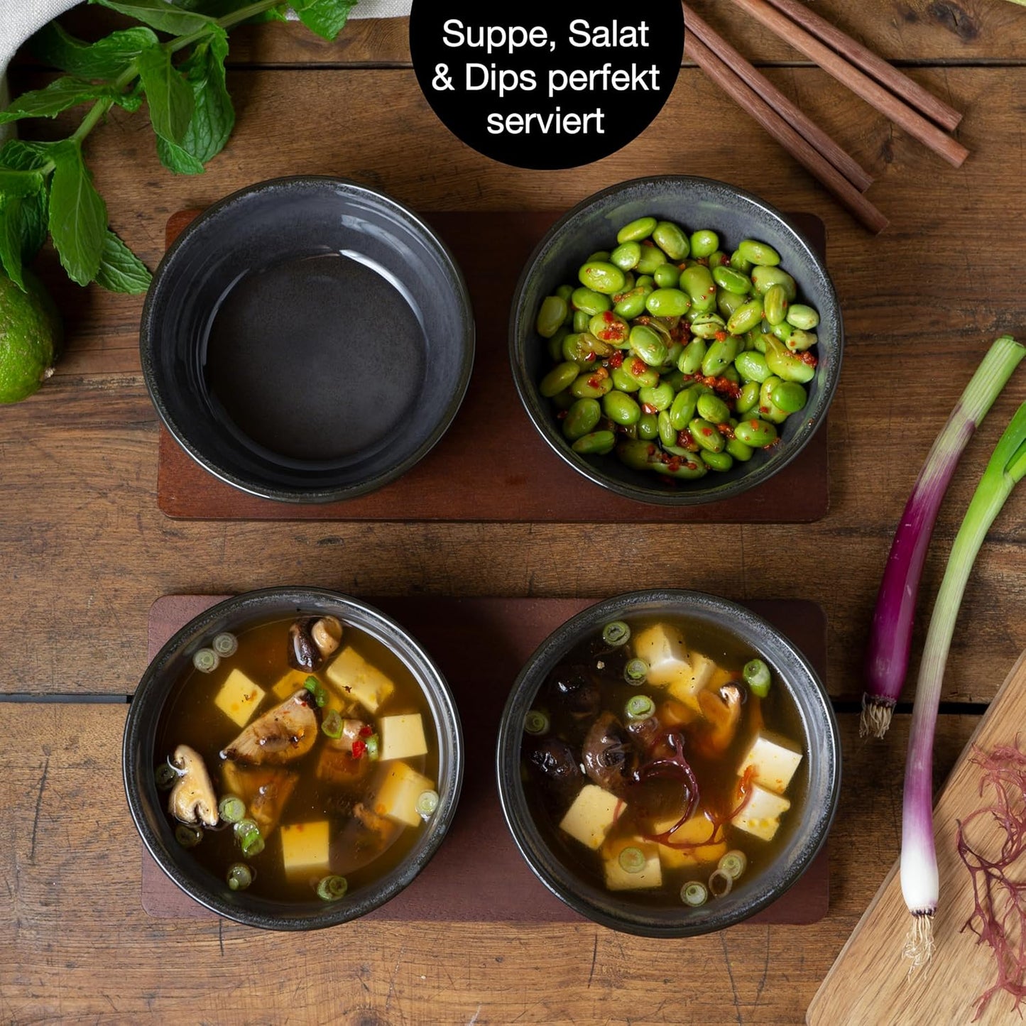 4er-Set Miso-Schüssel, Anthrazit Miso Schalen (4x)