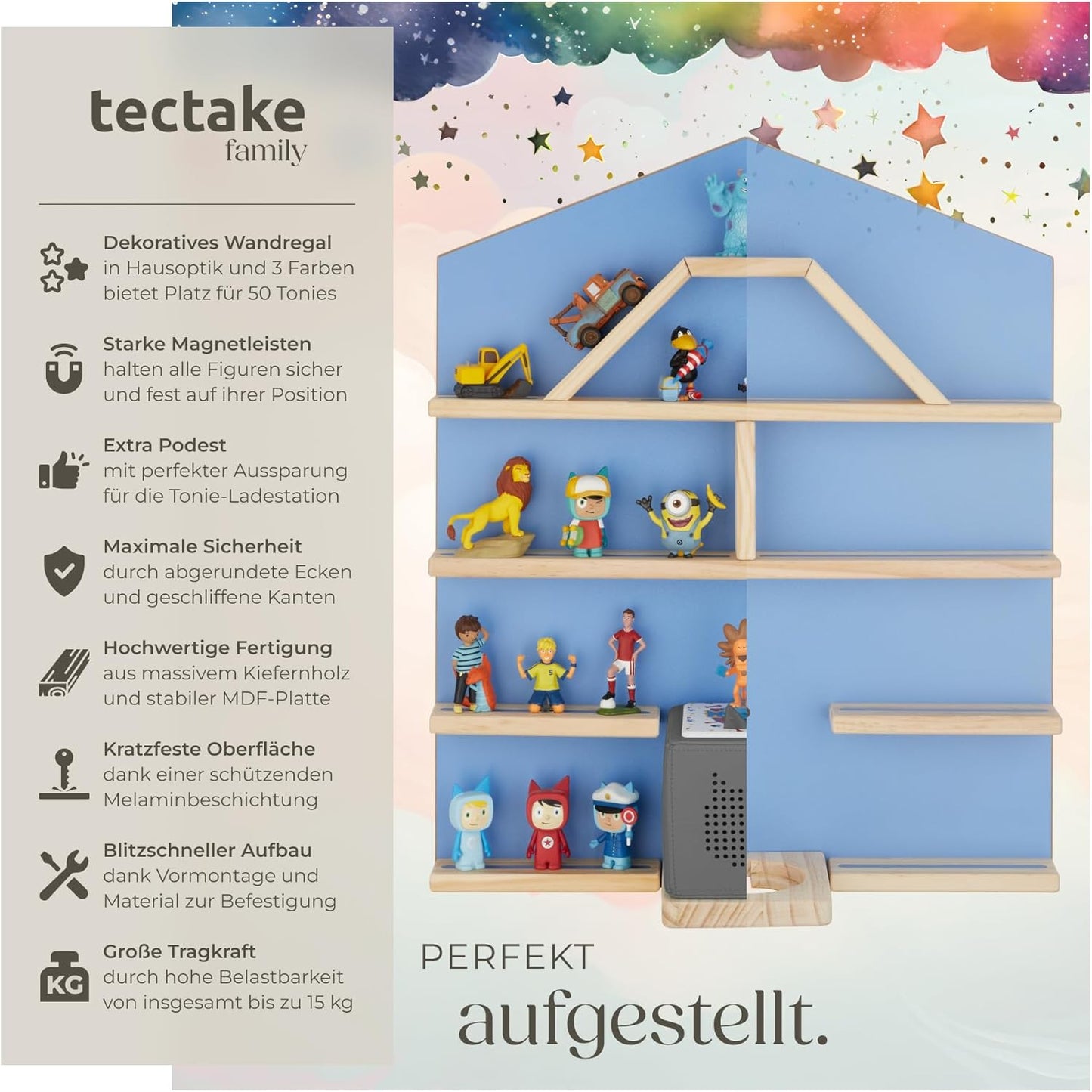Wandregal mit Magnetstreifen für Kinderzimmer, Haus Blau