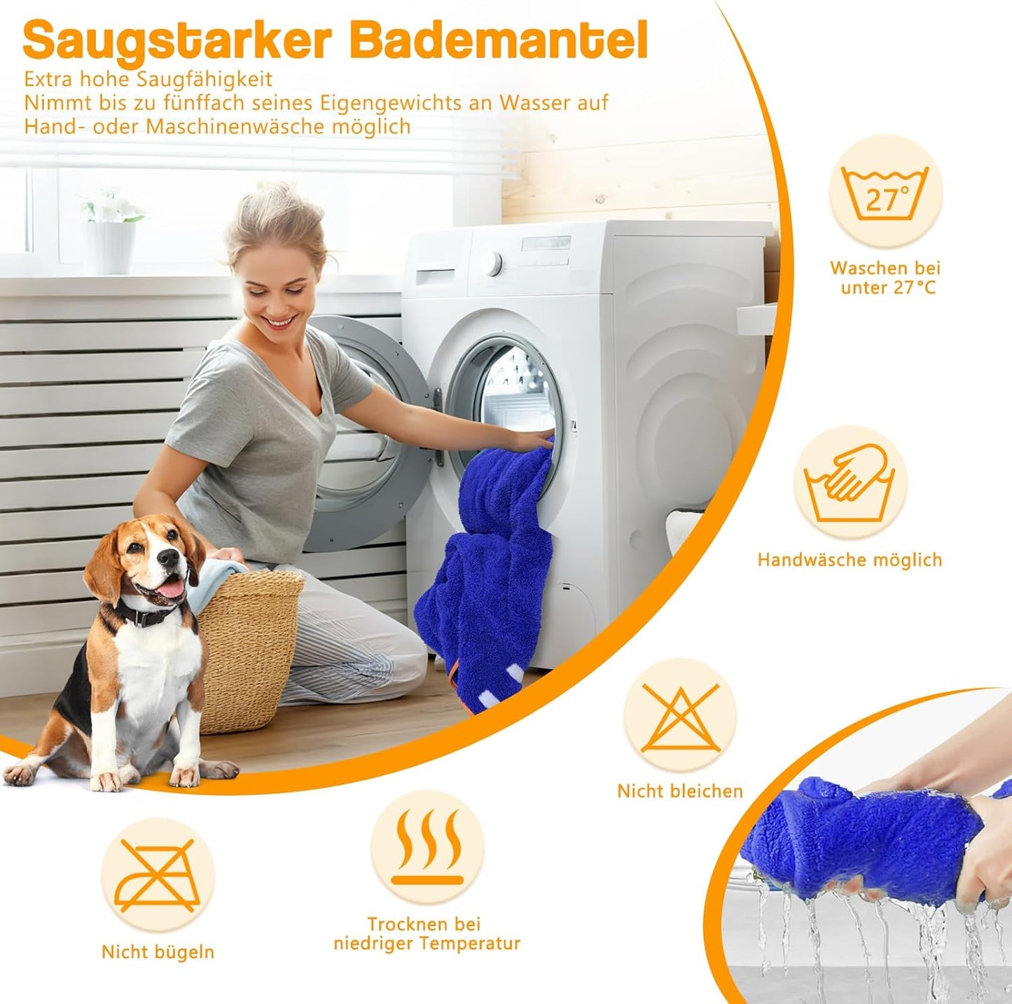 Hundebademantel mit Klettverschluss, S