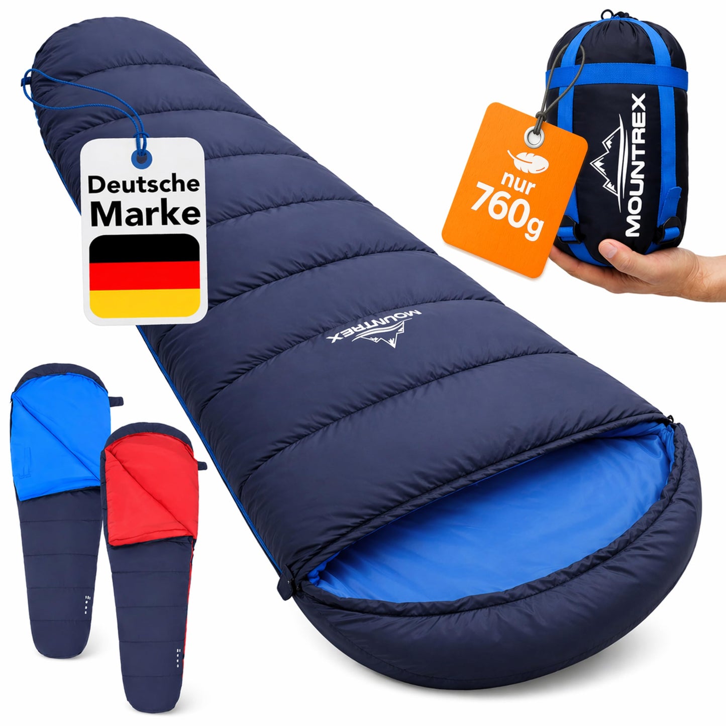 Ultraleichter Mumienschlafsack, Dunkelblau/Blau Sommerschlafsack