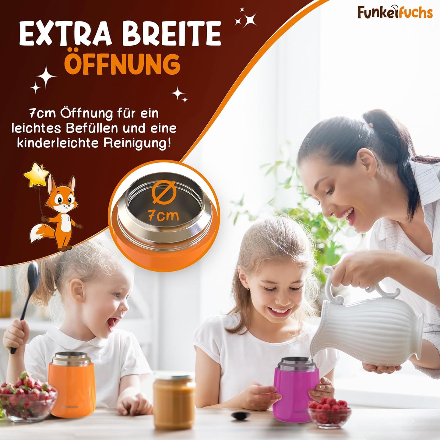 Thermobehälter für Essen Kinder 500ml, Edelstahl, Orange