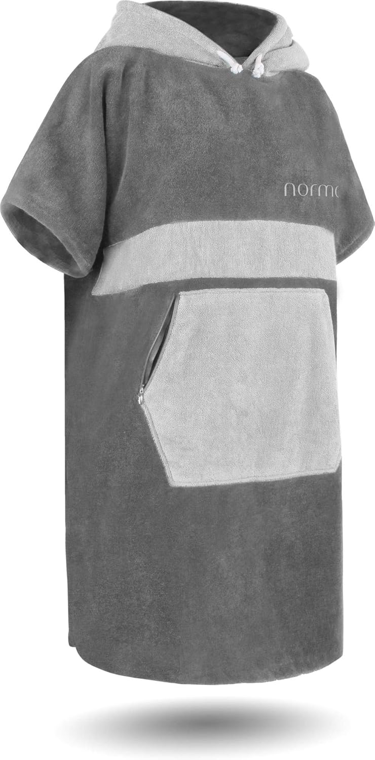 Unisex Surfer Strand-Poncho, Grau/Hellgrau S-M