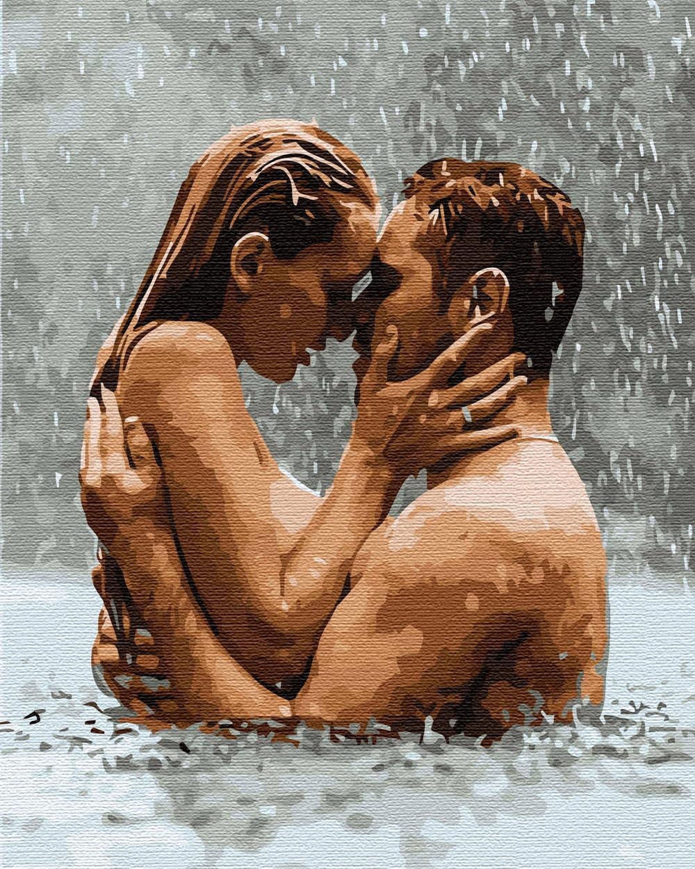Malen nach Zahlen - Kuss im Regen, Kuss im Regen Mit Rahmen