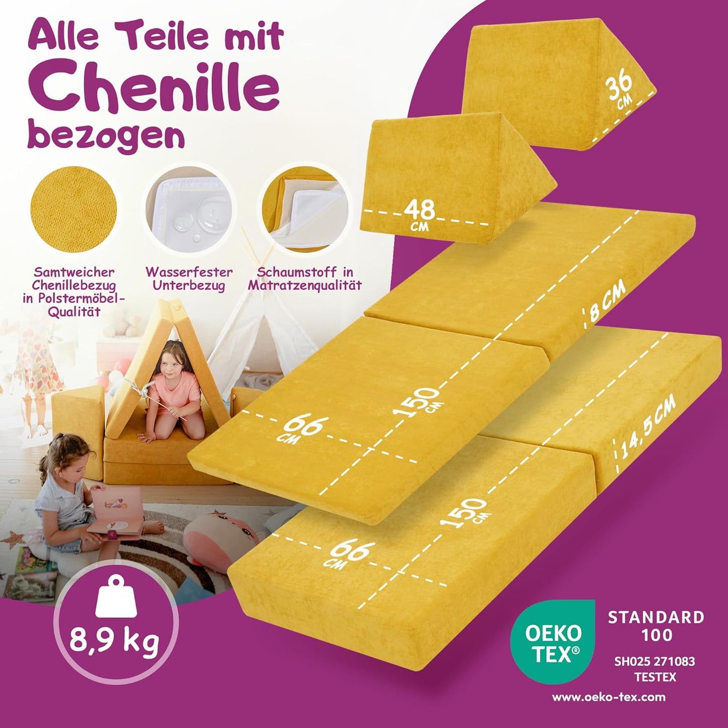 Spielsofa für Kinder, Bienenwaben Gelb