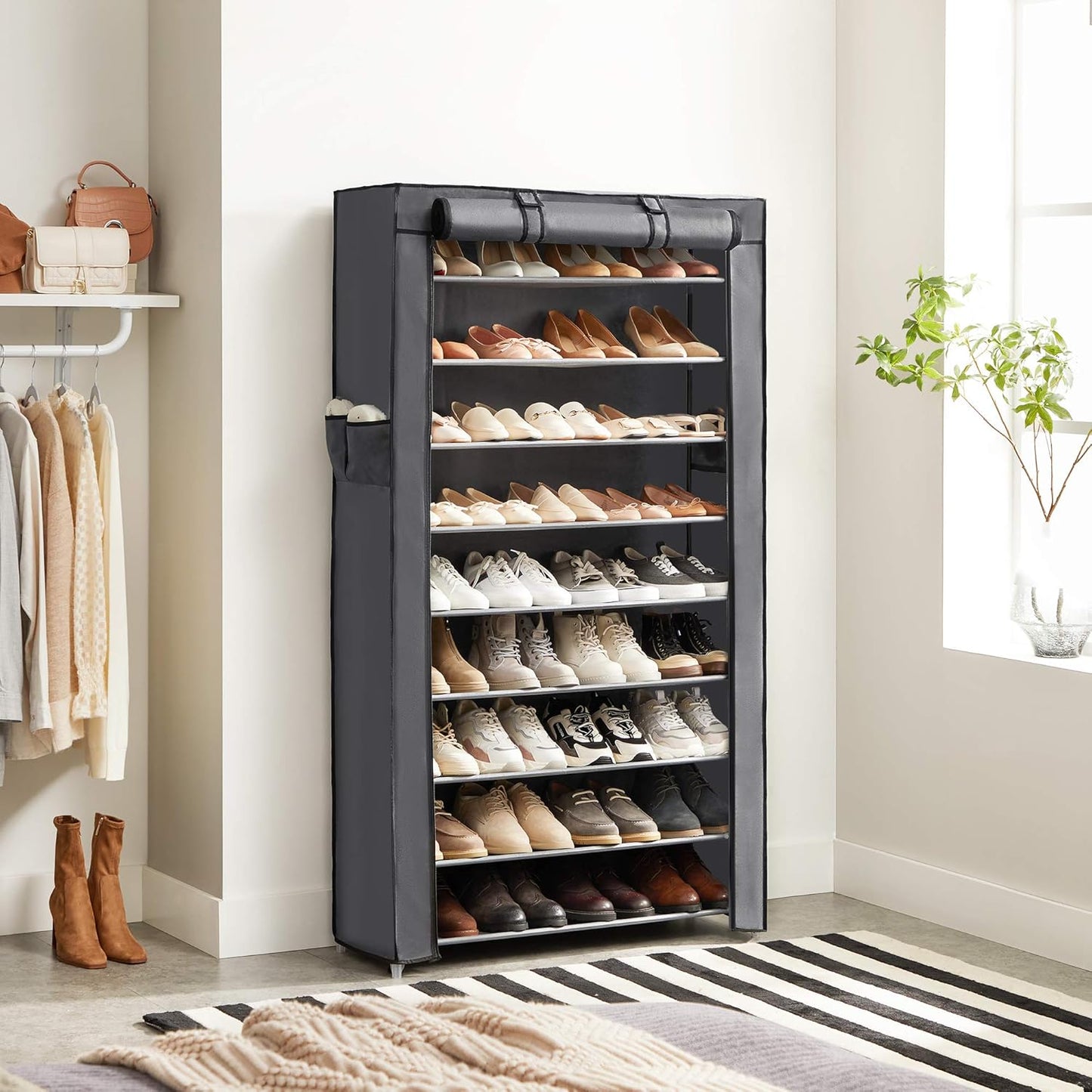 Schuhregal Erin mit 10 Etagen und Stoffbezug, 10 Ebenen (88B cm) Grau