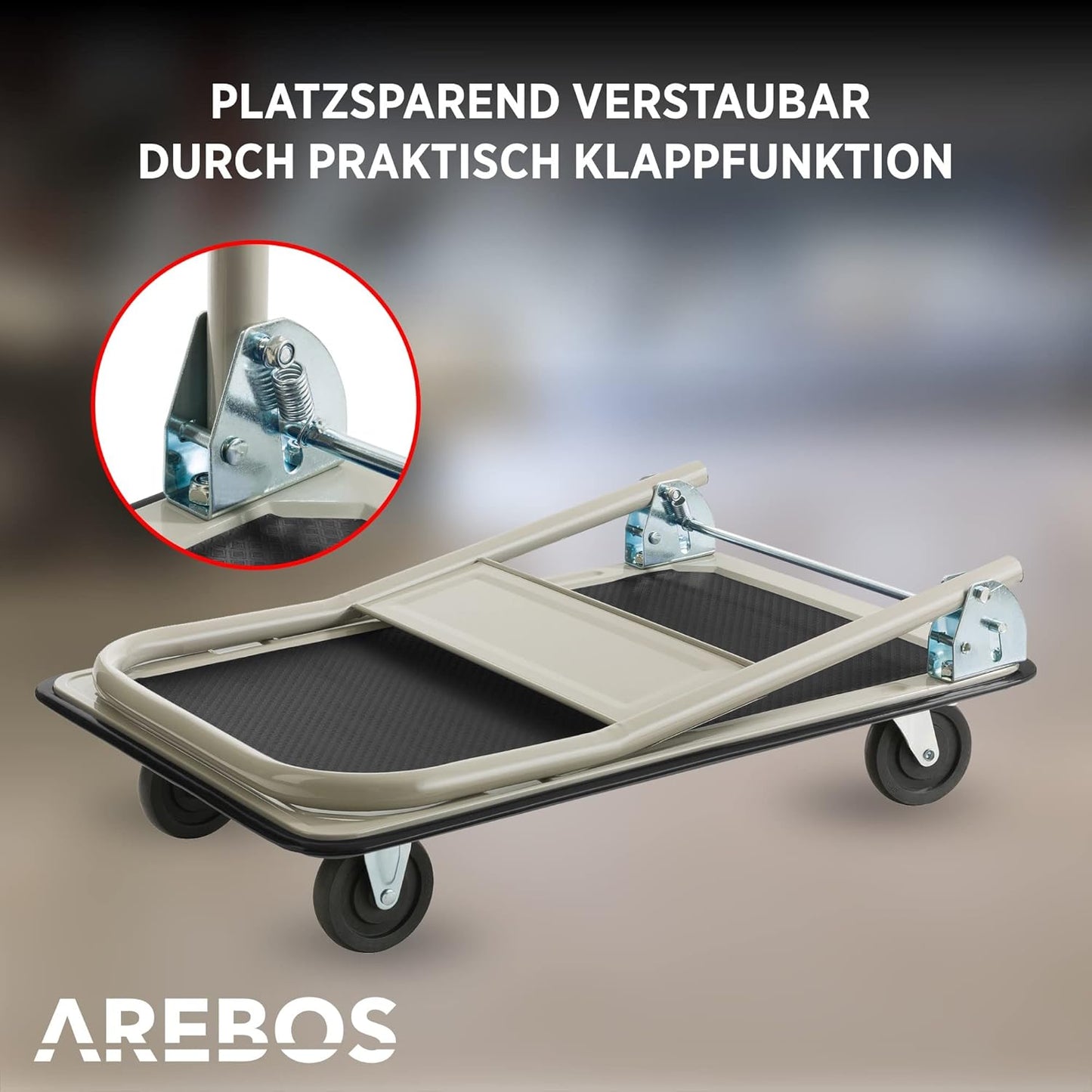 Klappbarer Plattformwagen mit Lenkrollen und Antirutschbeschichtung