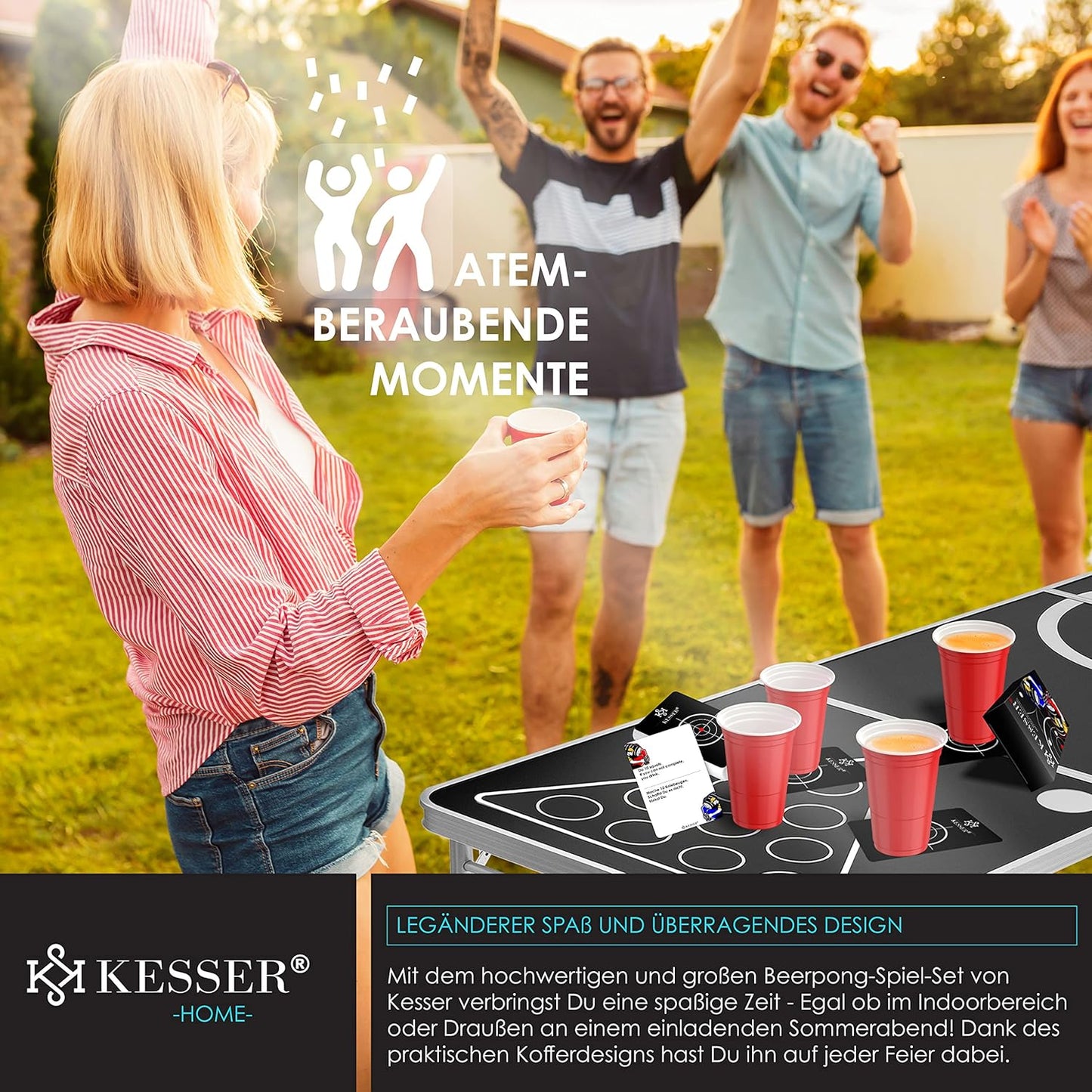Bier Pong Tisch Set Classic mit Kartenspiel und Zubehör, Classic + Kartenspiel