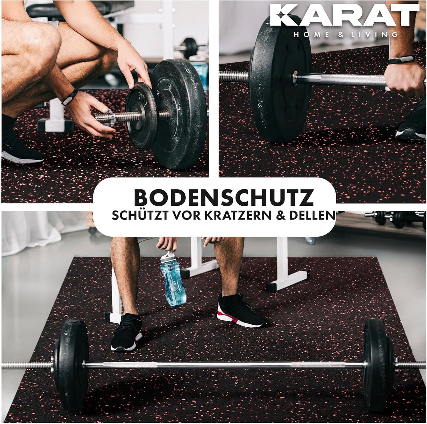 Bodenschutzmatte für Fitnessgeräte, Weiss-Schwarz 400L x 100B x 0.6D cm
