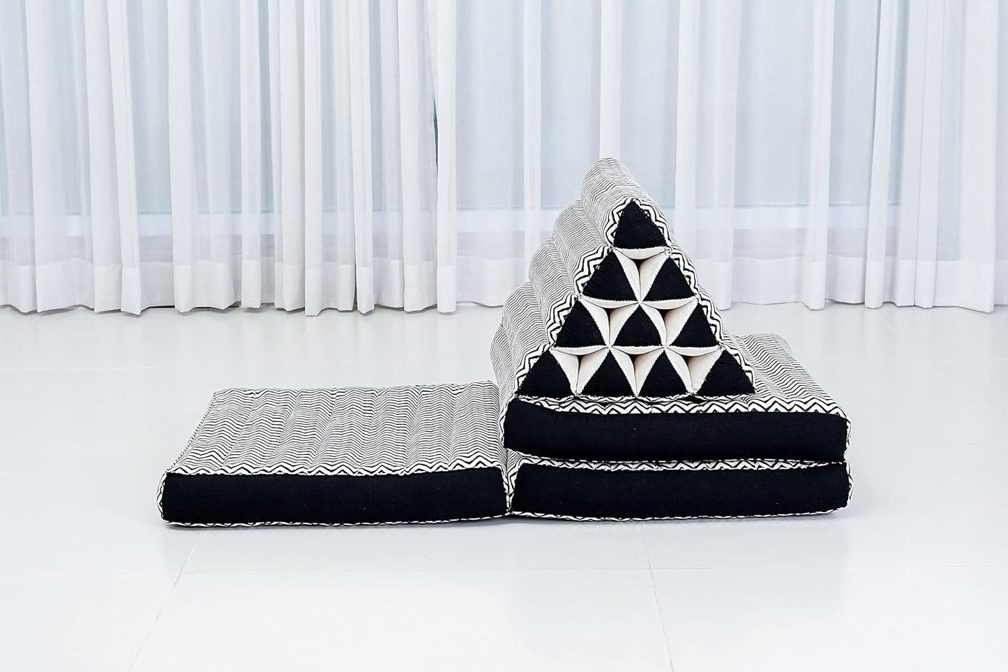 Japanische Futon Bodenmatratze mit Dreieckskissen, 3 Sitzsegmente Cbt5 - Schwarz