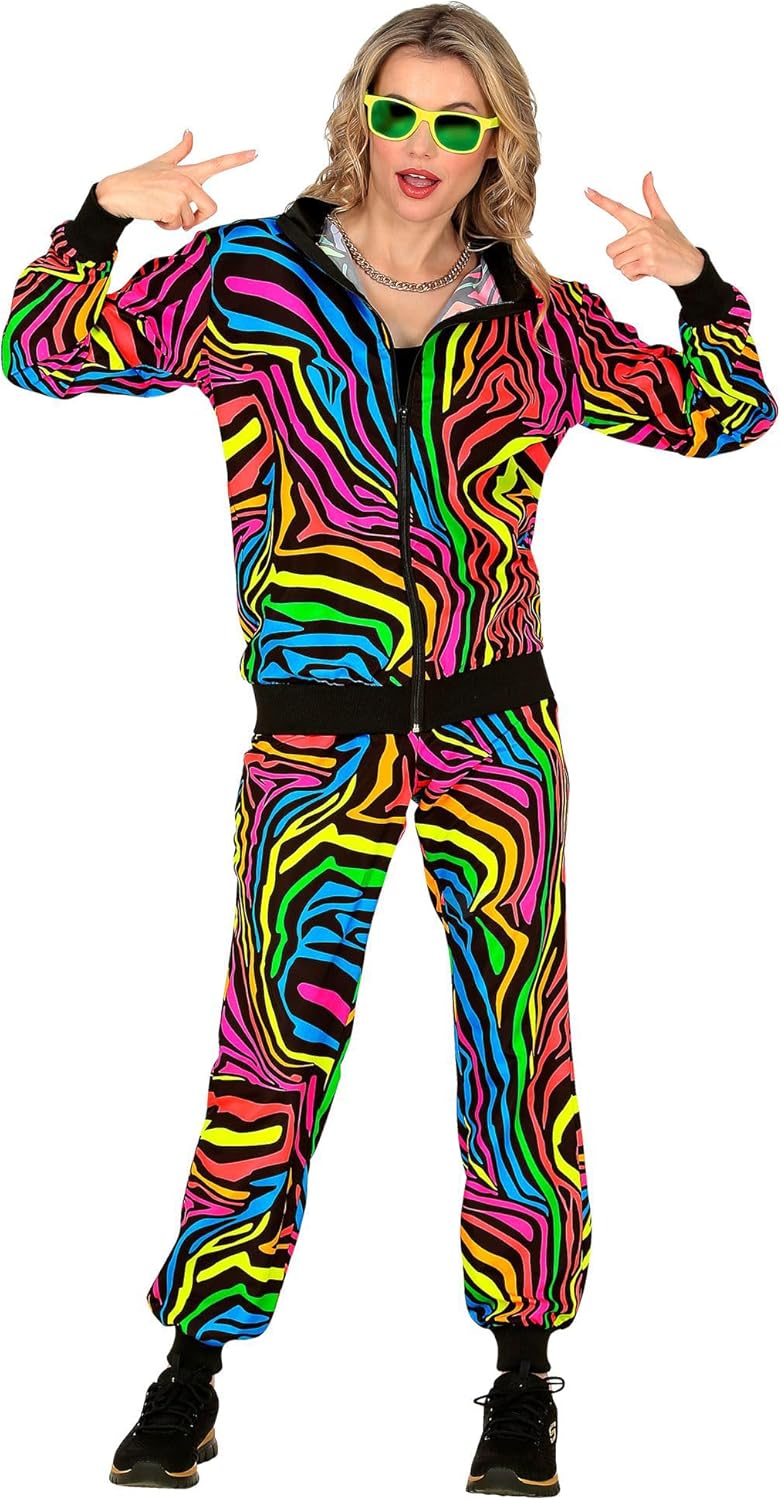80er Jahre - Rainbow Trainingsanzug, Neon Regenbogen Schwarz S