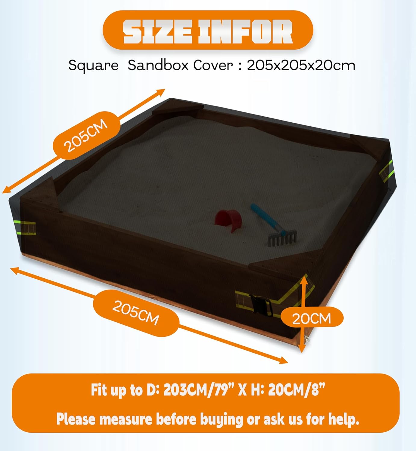Sandkastenabdeckung Wasserdicht & Staubdicht, Schwarz 205CM