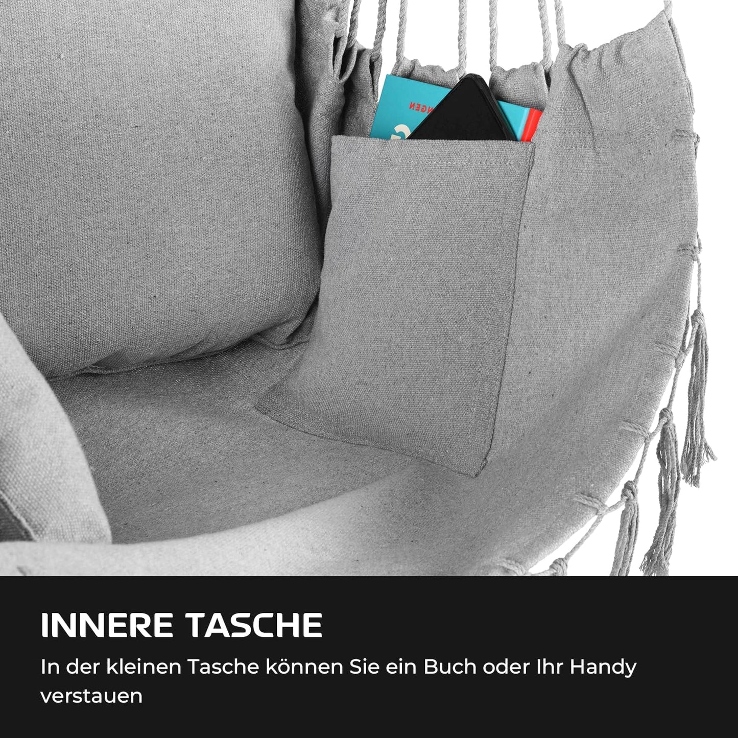 Hängesessel mit Kissen und Fransen, Grau