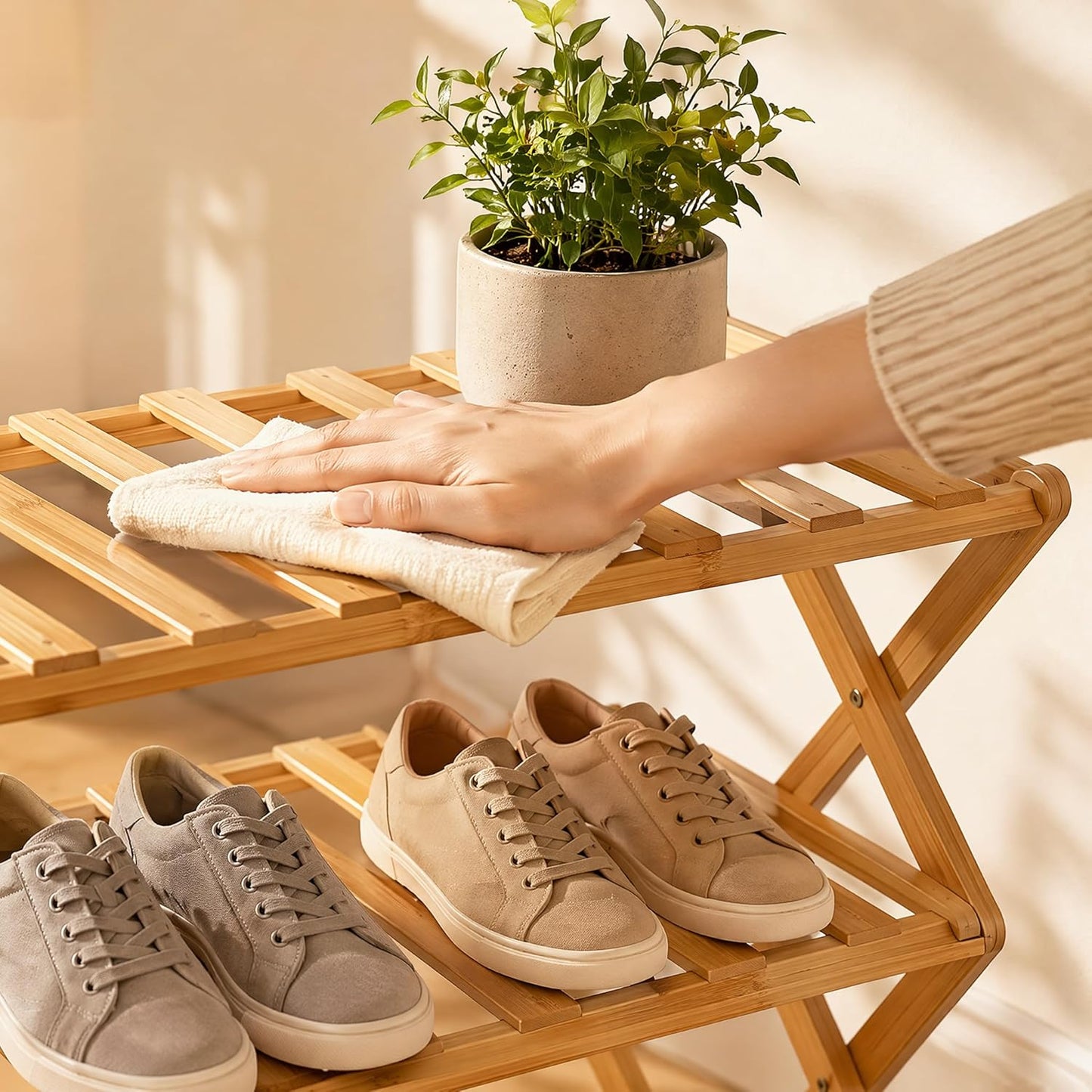 Schuhregal aus Bambus, 5 Etagen, faltbar, 5-stufig