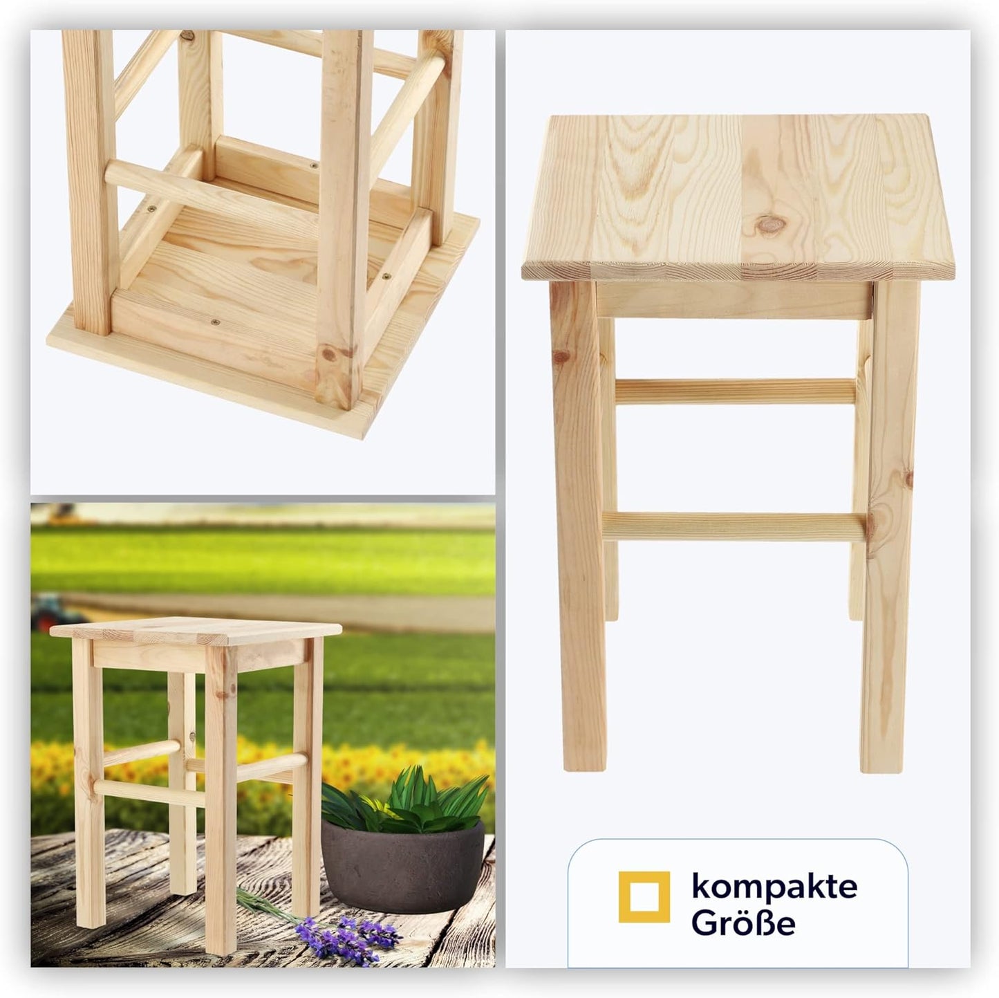 Quadratischer Holzhocker, Quadratisch