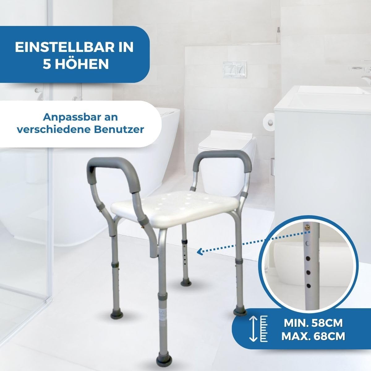 Duschhocker höhenverstellbar mit Armlehnen