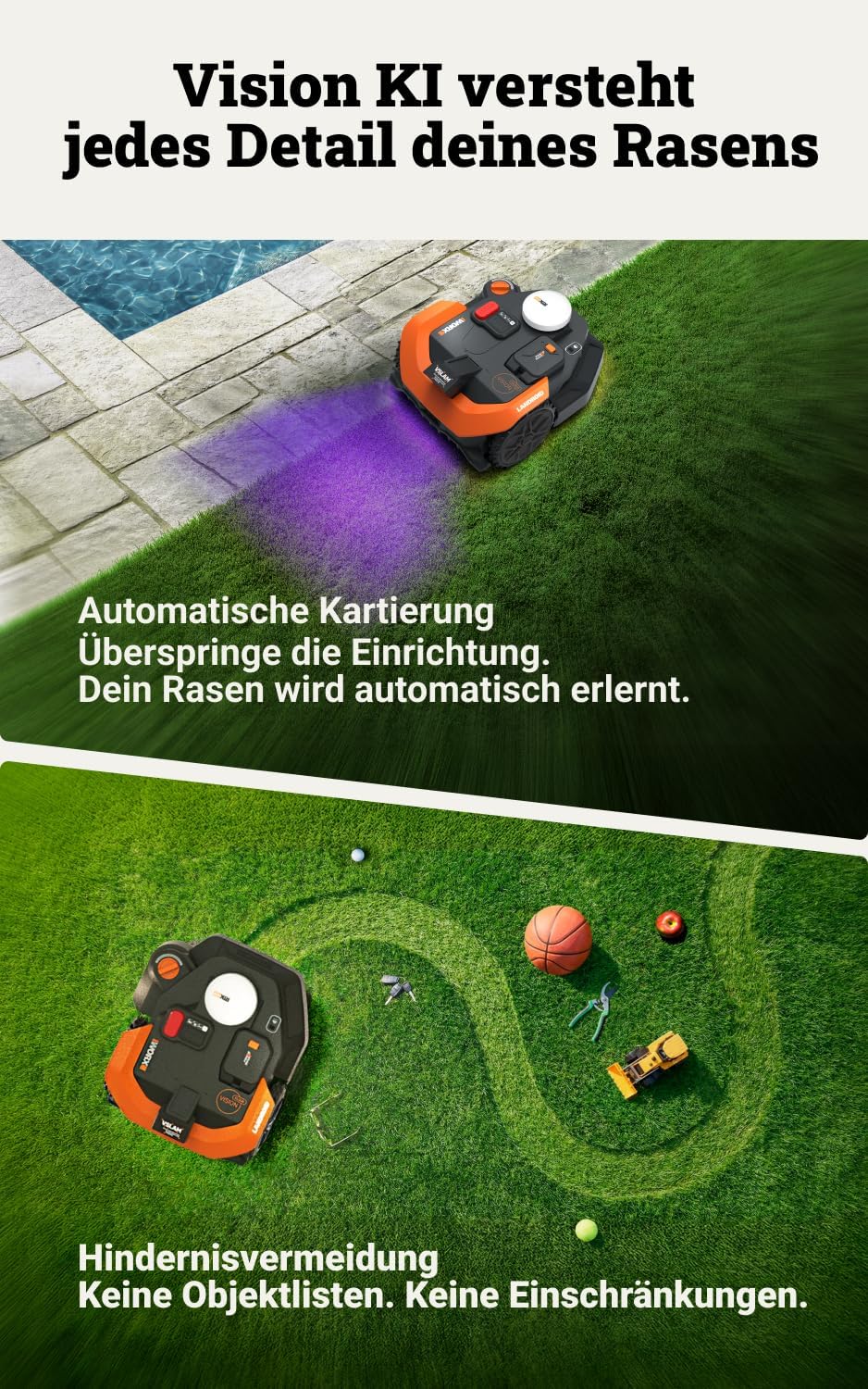 Landroid Vision Cloud Mähroboter ohne Begrenzungskabel, 3000 m² 2WD Mähroboter
