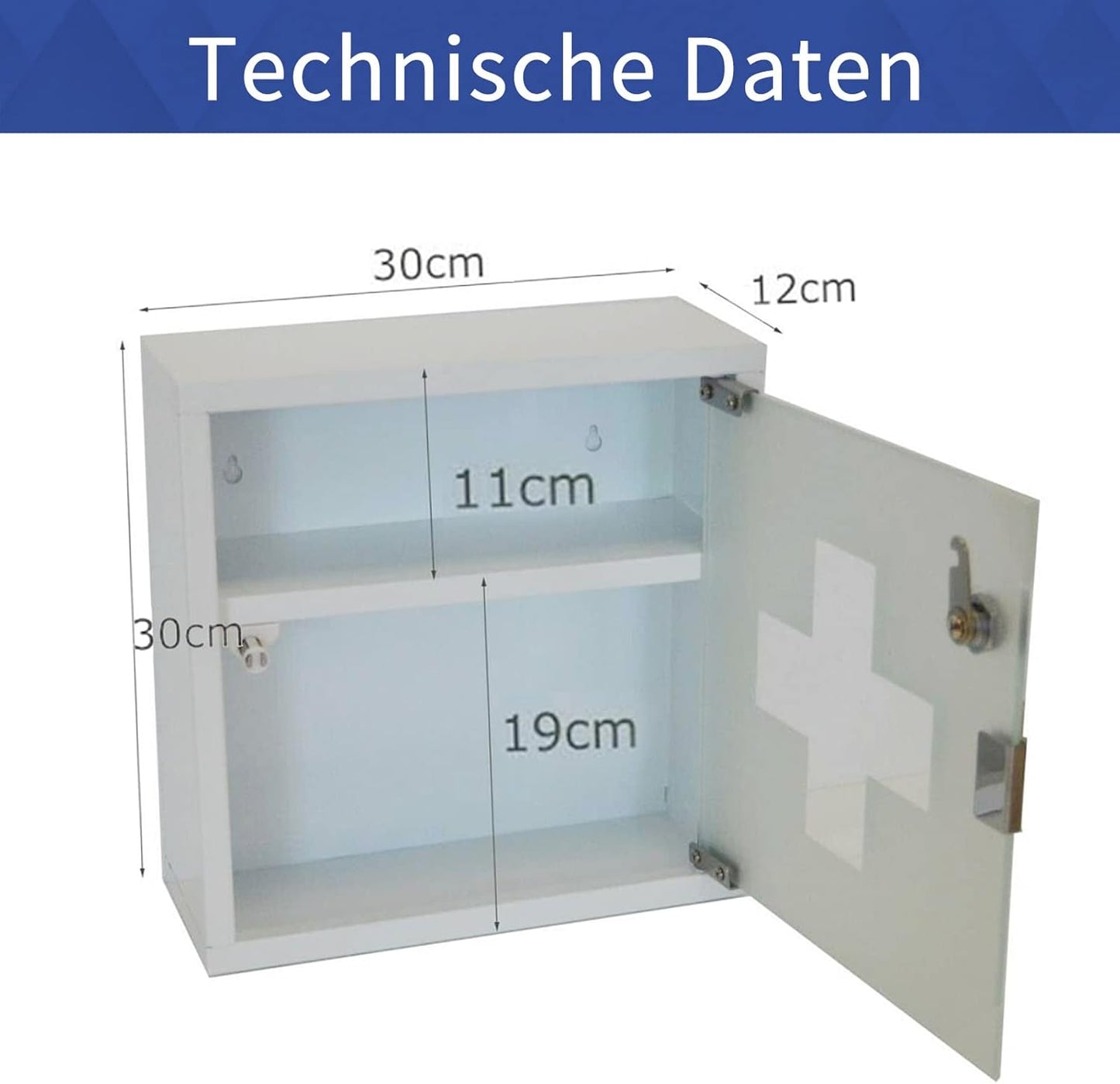 Abschliessbarer Erste-Hilfe-Schrank, White,2 Fächer