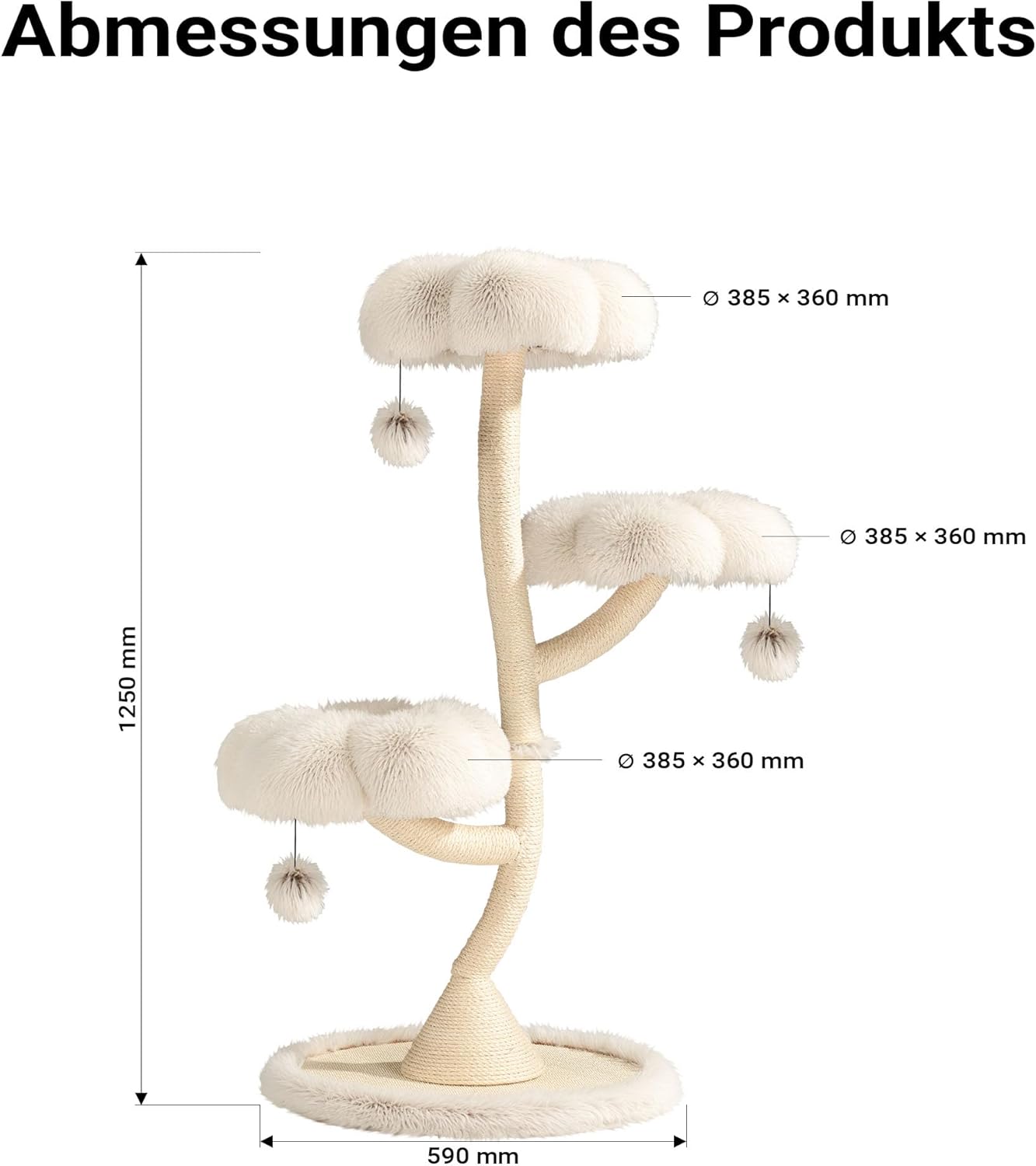 Designer Kratzbaum mit 3 Mulden, 3 Etagen, 125 cm