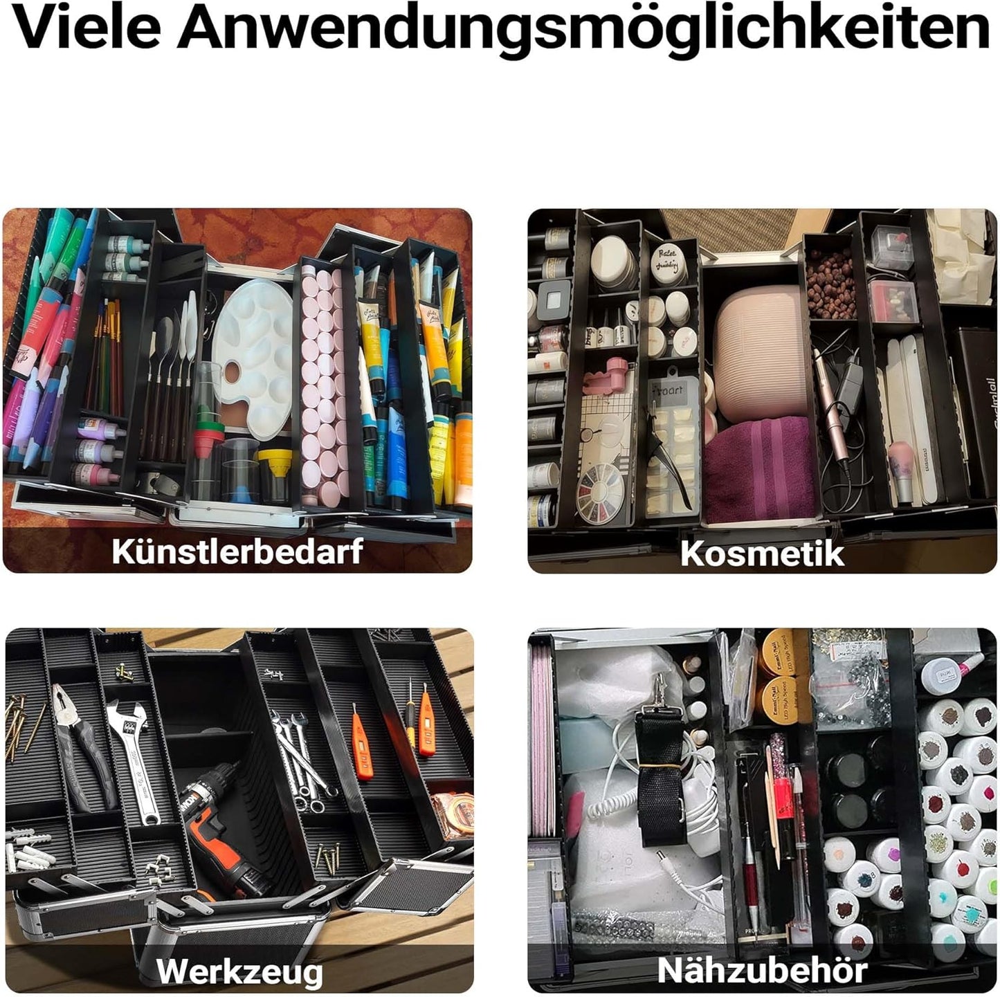 Alu Transportkoffer mit Innenaufteilung, Schwarz 7-XL