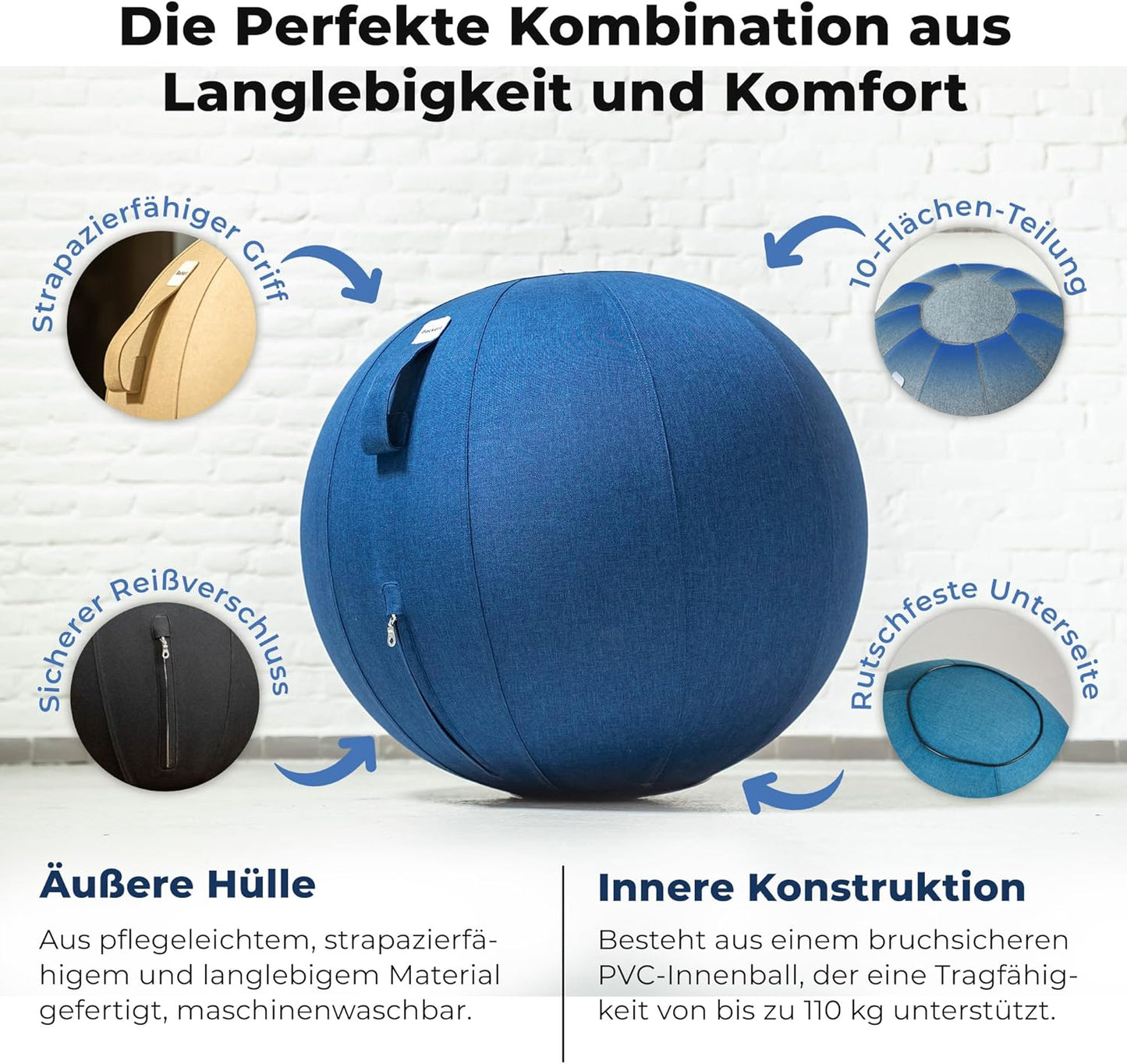Ergonomischer Sitzball, 65 cm Dark Blue