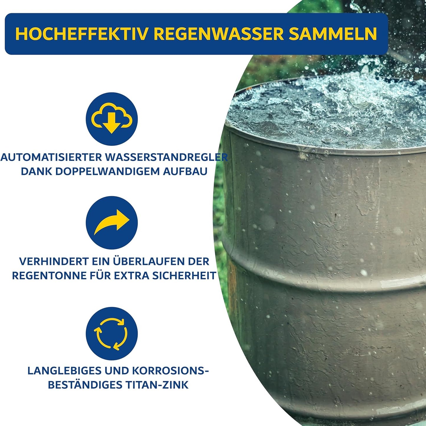 Regensammler mit Schlauch- und Fassanschluss, Titan-Zink 100 mm