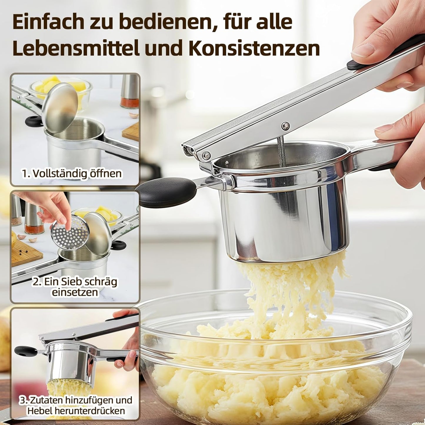 Kartoffelpresse mit 4 Spätzlesieben