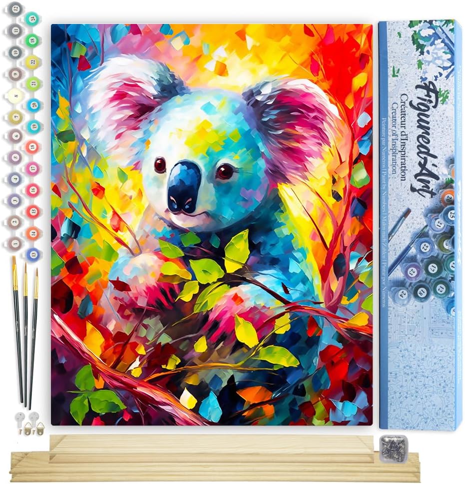 Malen Nach Zahlen Set mit Rahmen Koala Farbenfroh Abstrakt, 40x50 cm, Koala Farbenfroh Abstrakt 40x50cm Mit Keilrahmen (nicht gespannt)
