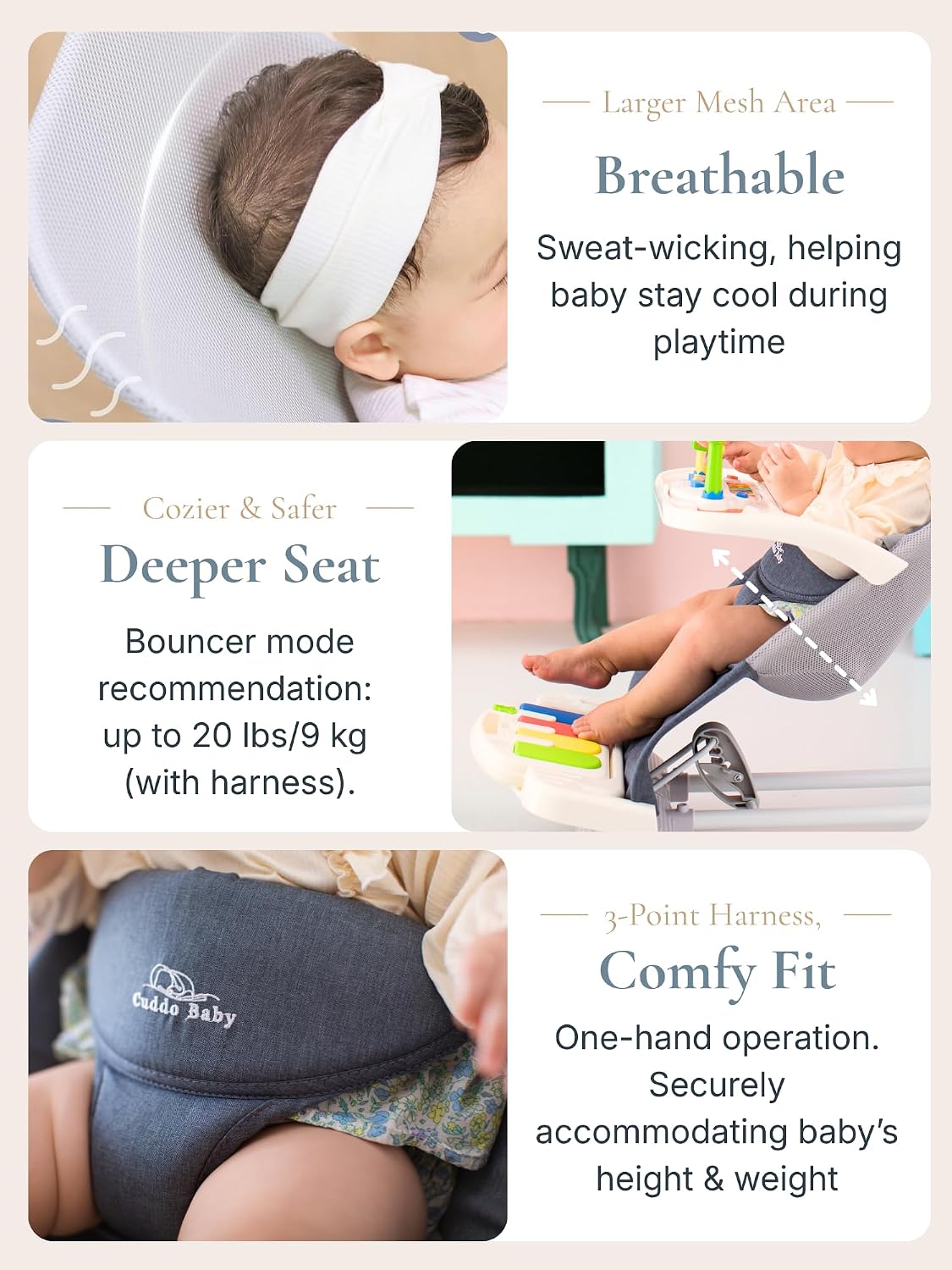 4-in-1 Babywippe mit Rädern, abnehmbares Klavier & Futtertablett, Blau