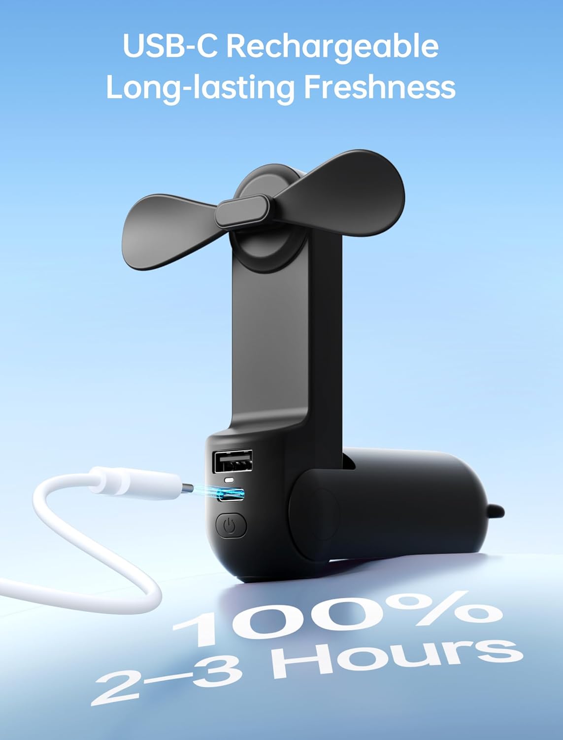3-in-1 Mini Handventilator mit Powerbank & Taschenlampe, Braun