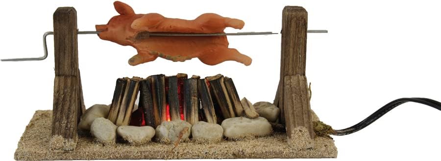 Krippenzubehör Spanferkel am Lagerfeuer mit LED-Lagerfeuer