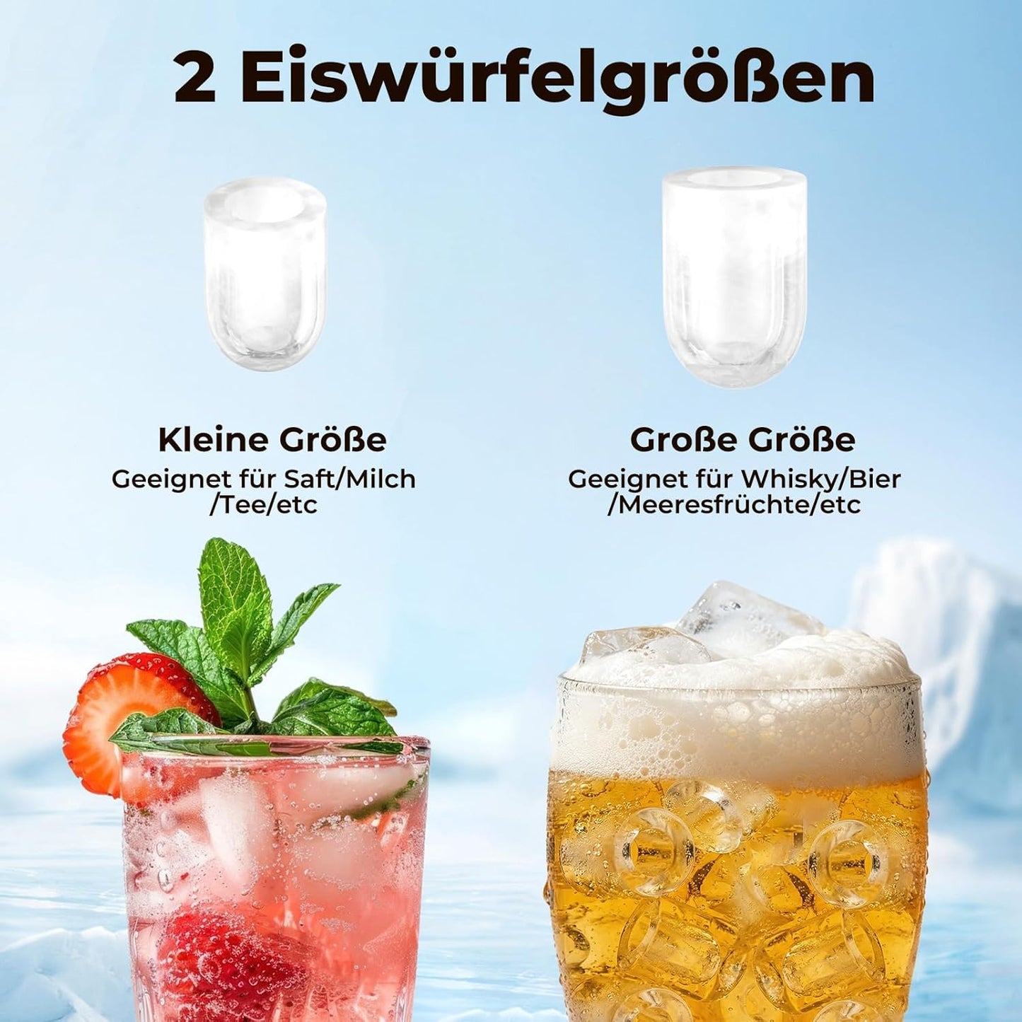 Eiswürfelmaschine mit Selbstreinigungsfunktion, Schwarz