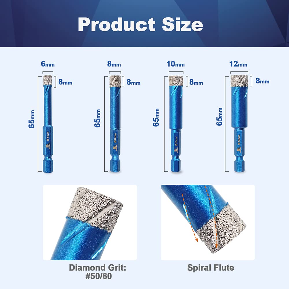 Diamant-Fliesenbohrer Set, 1 1/4"+1/4"+5/16"+3/8"+ 1/2"