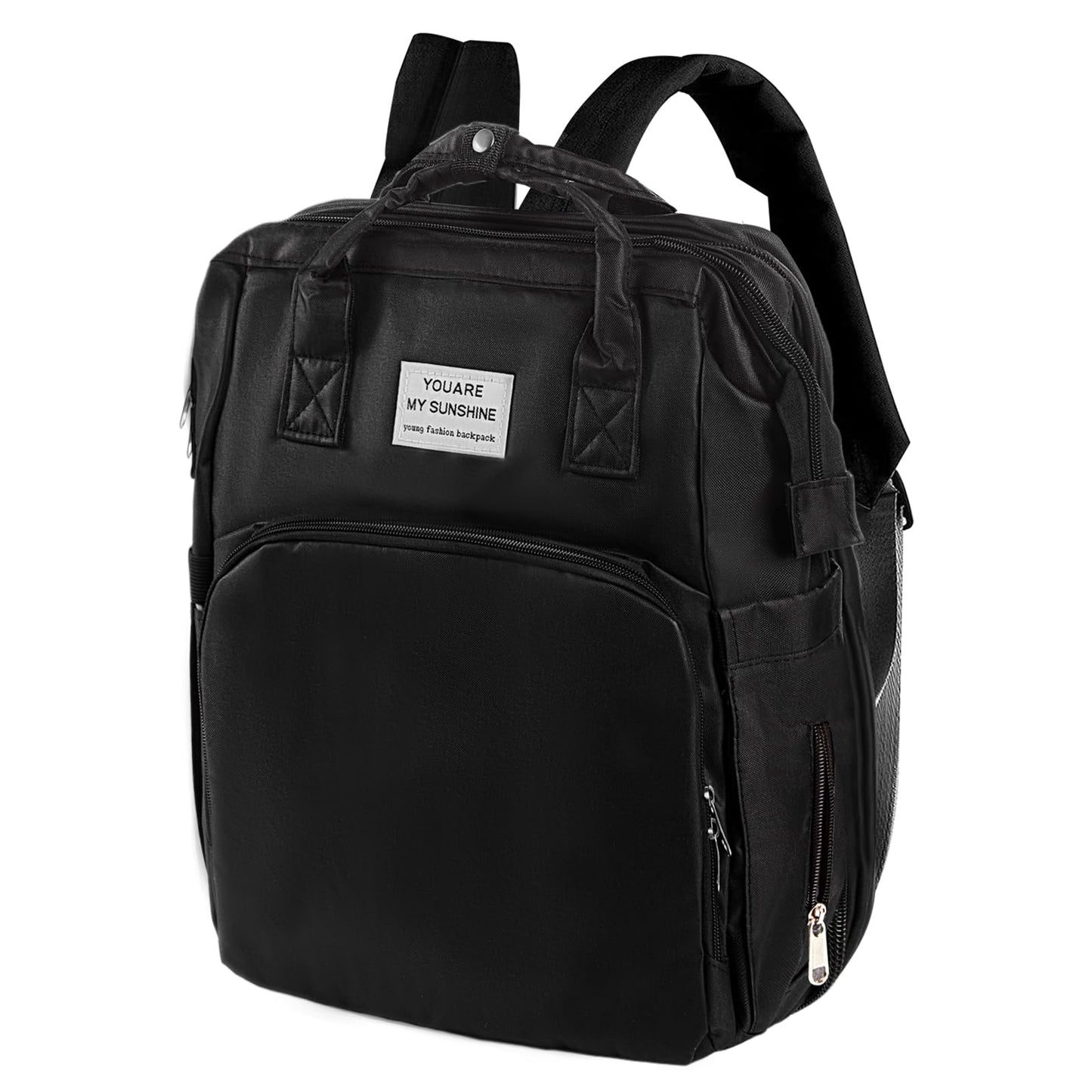 Wickelrucksack mit Isolierten Flaschentaschen, Schwarz