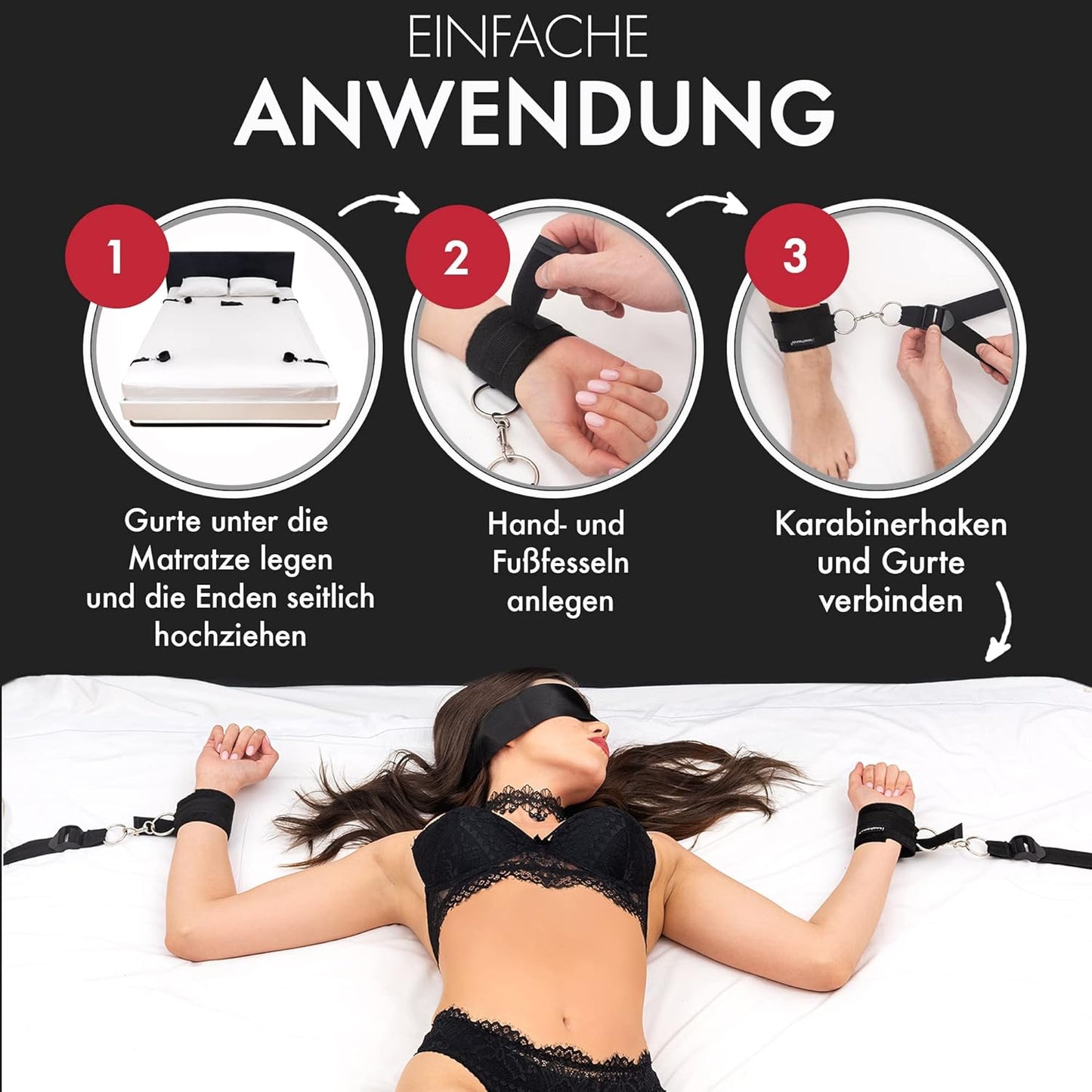 Bondage Bettfesseln-Set mit Augenbinde