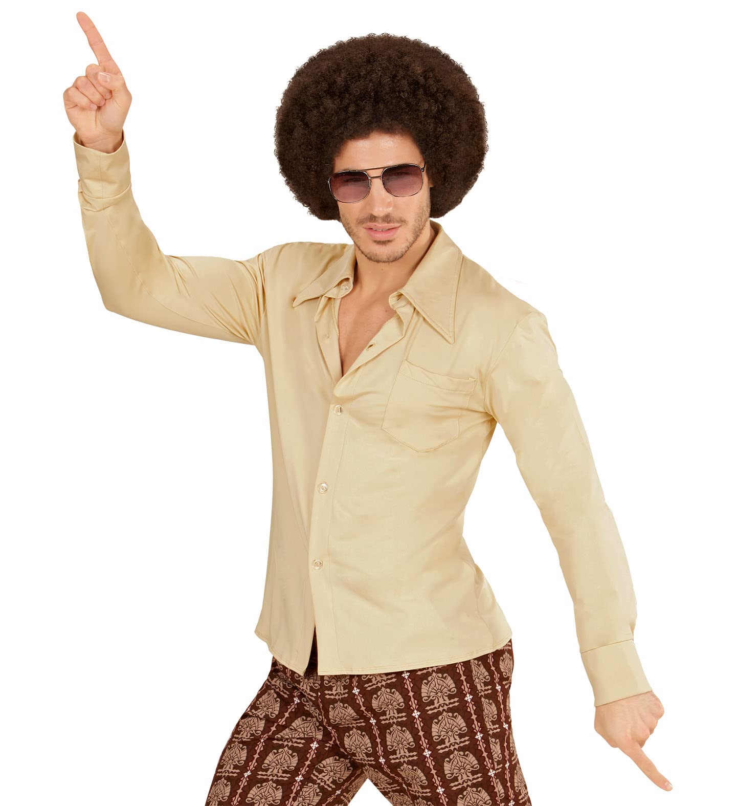 70er Retro Disco Hemd, L-XL Beige