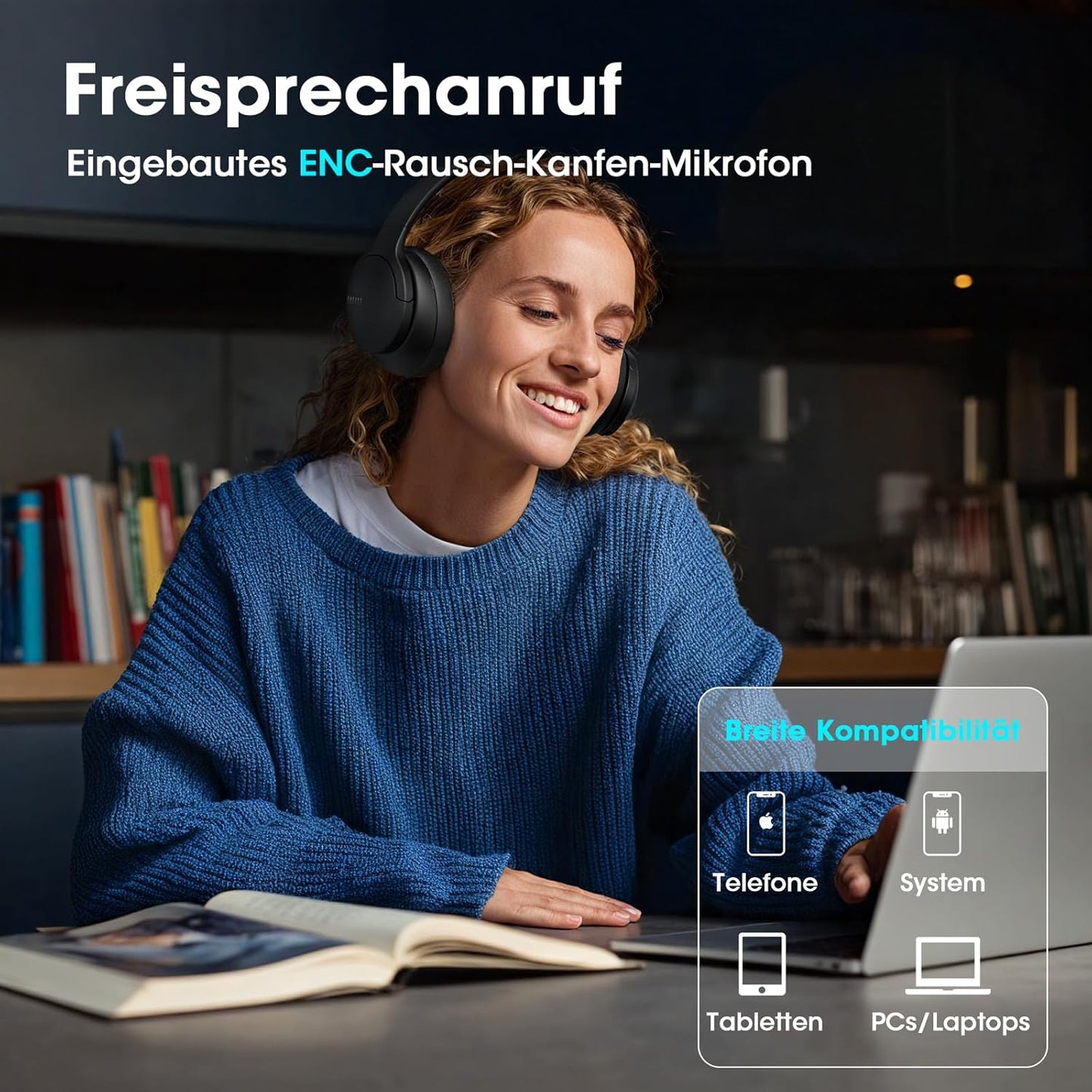 Kabellose Over-Ear Bluetooth-Kopfhörer, Schwarz