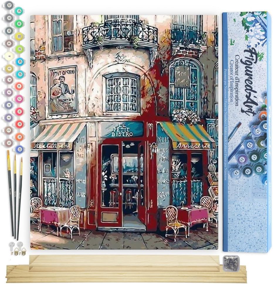 Malen nach Zahlen Set "Das kleine Bistro" mit Rahmen, Das kleine Bistro 40x50cm Mit Keilrahmen (nicht gespannt)