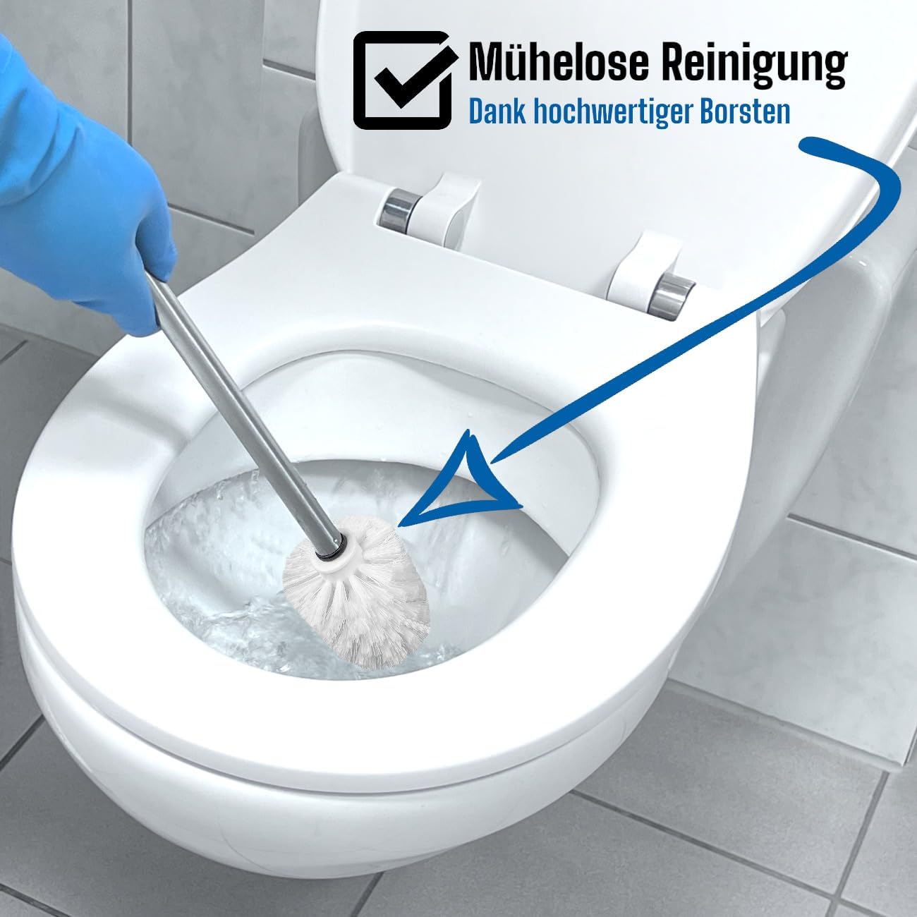 Ersatz WC-Bürstenkopf-Set, 3 Bürsten, 1 Griff, 3 Bürsten/1 Griff Weiß
