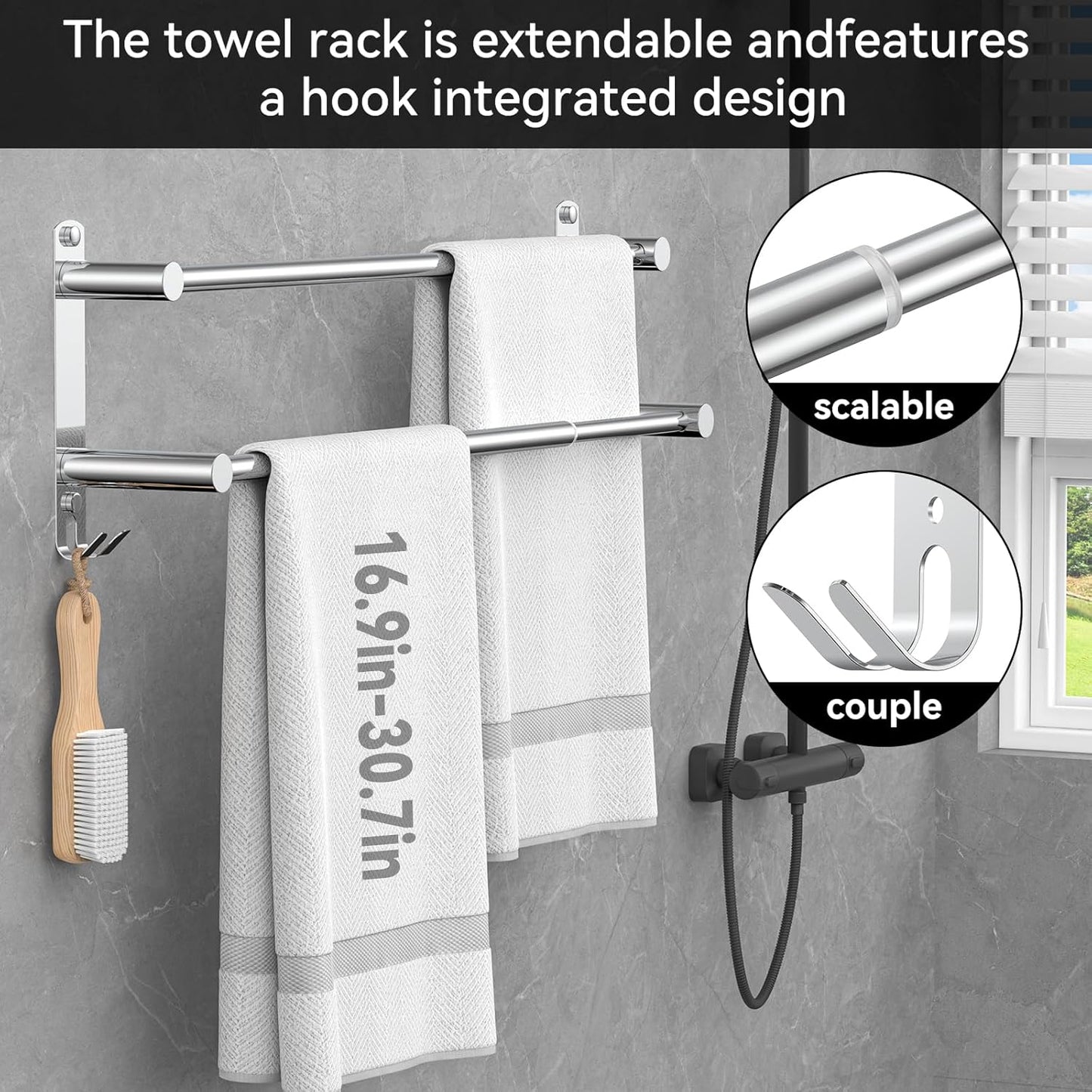Ausziehbarer Handtuchhalter, Silber 2-bar