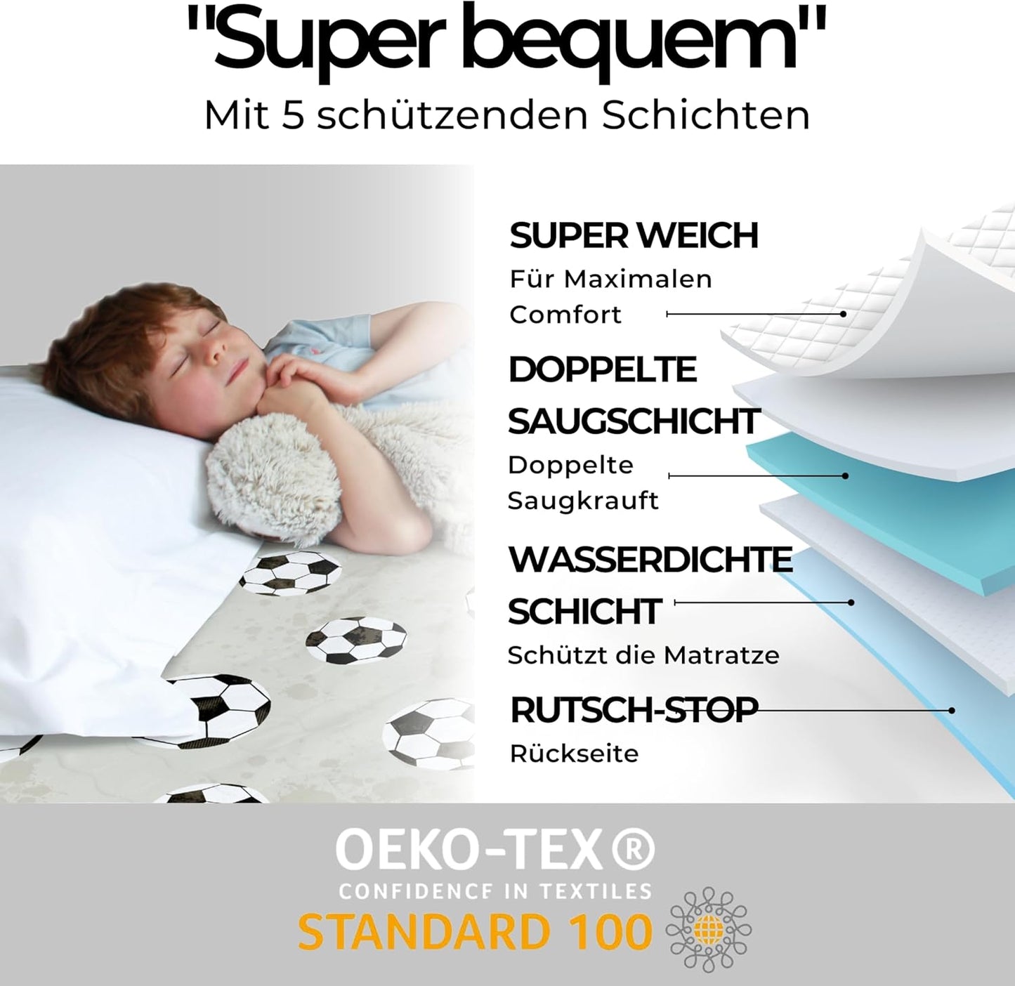 Wasserdichte Bettunterlage für Kinderbetten, Fussball - Klein (Bis 90cm Breite) 1er-Pack