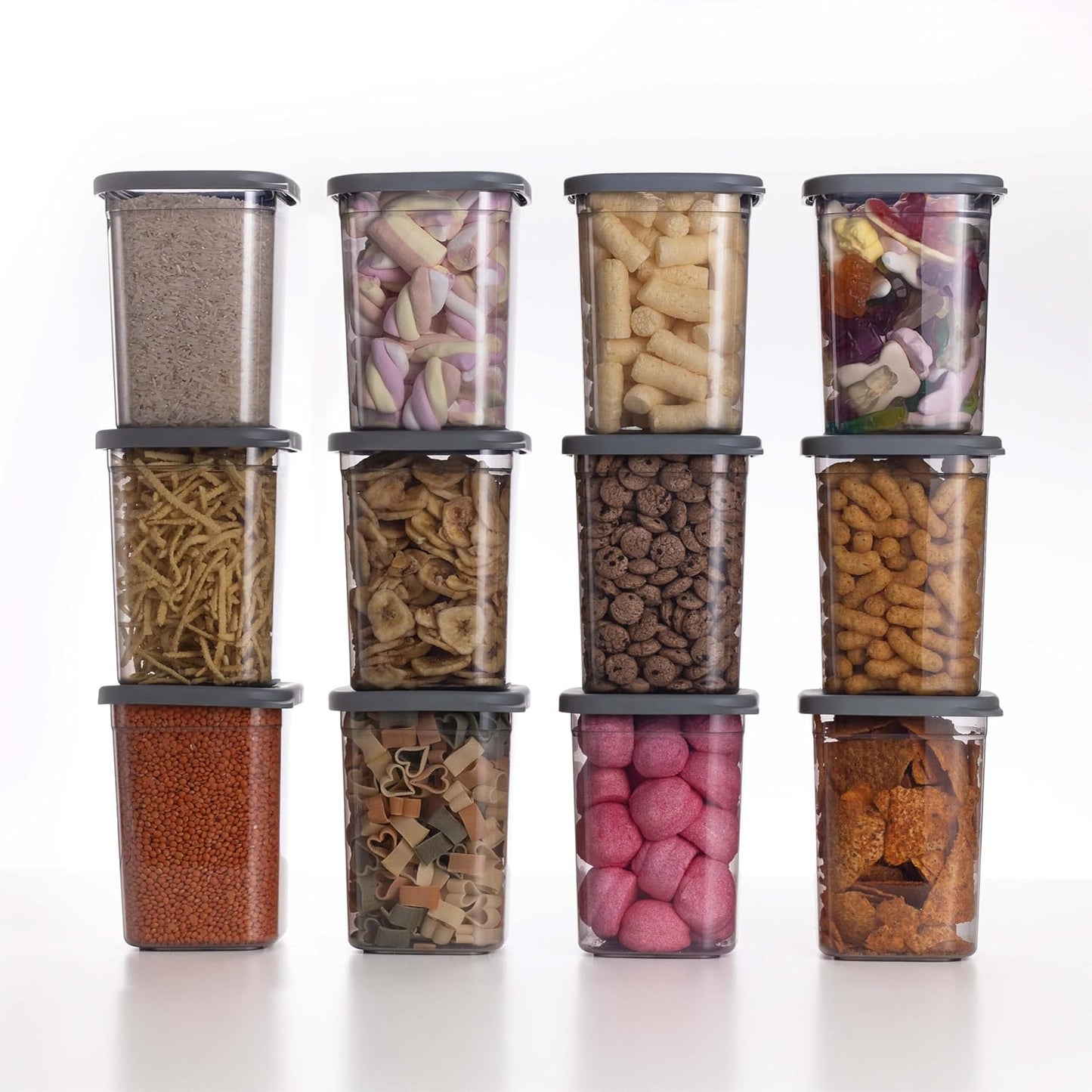 Vorratsdosen-Set, luftdicht (12 x 1000ml), Anthrazit 12x 1000ml
