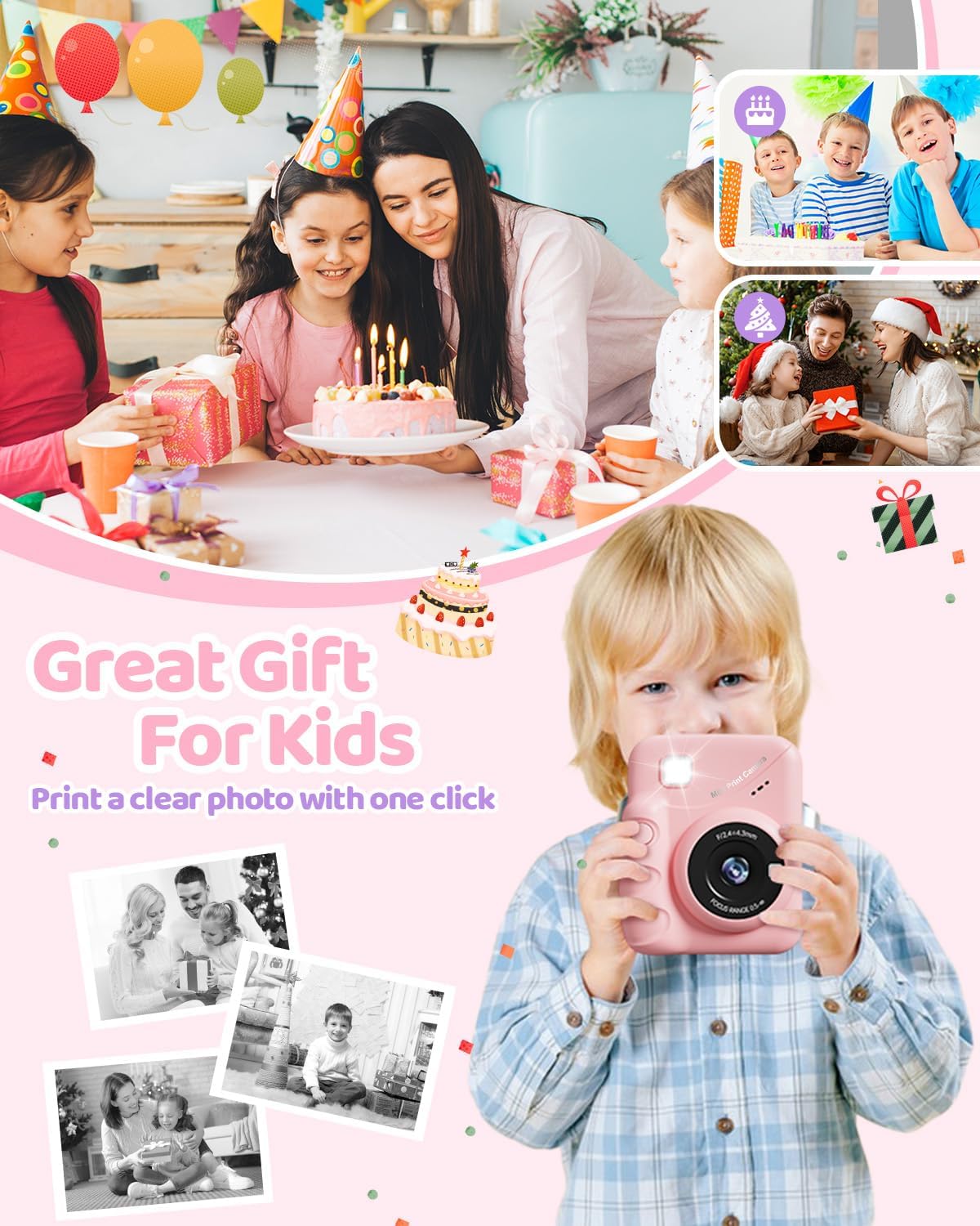 Sofortbildkamera Kinder, Rosa