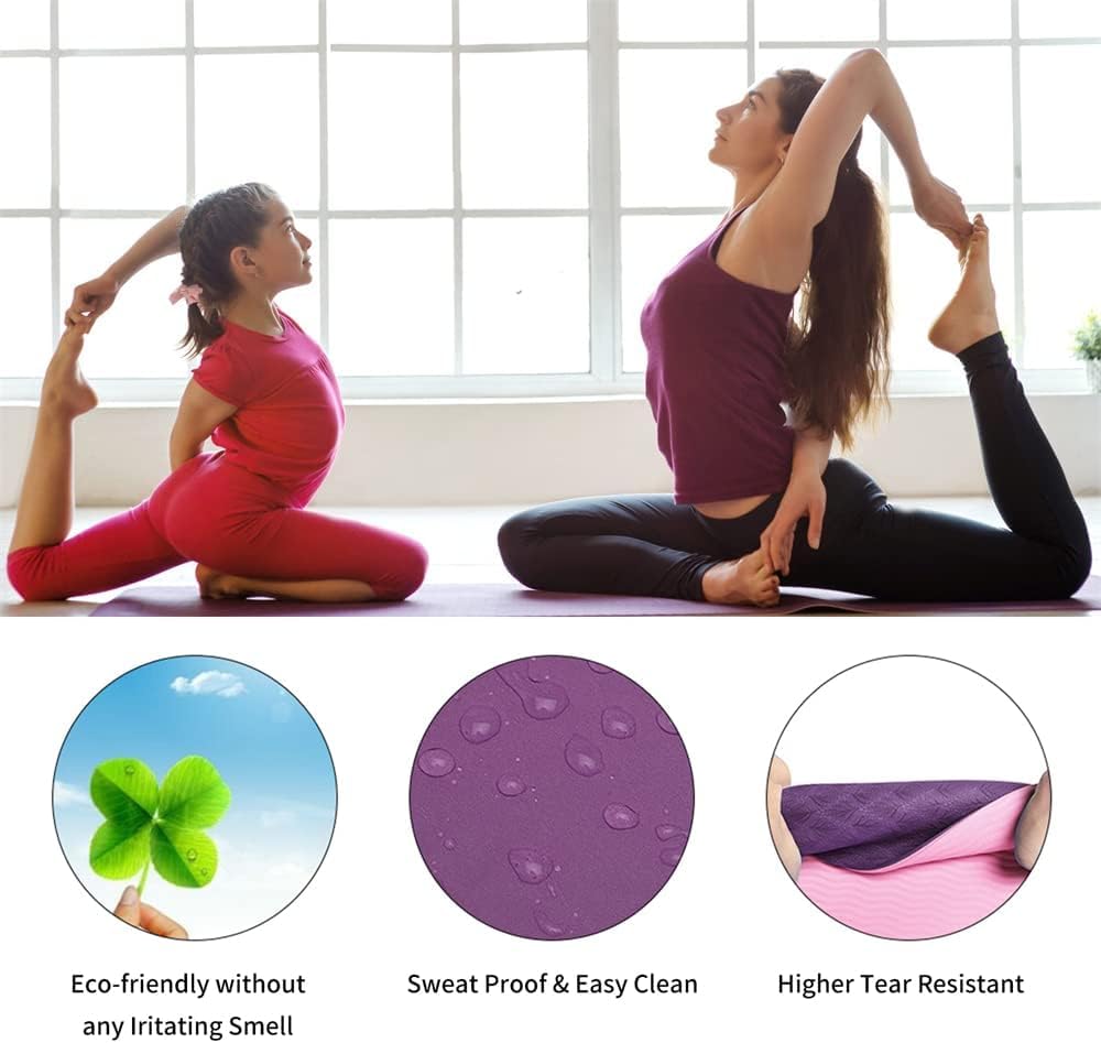 Rutschfeste Yogamatte aus TPE mit Tragegurt, Lila-Rosa 183 x 61 x 0.6 cm