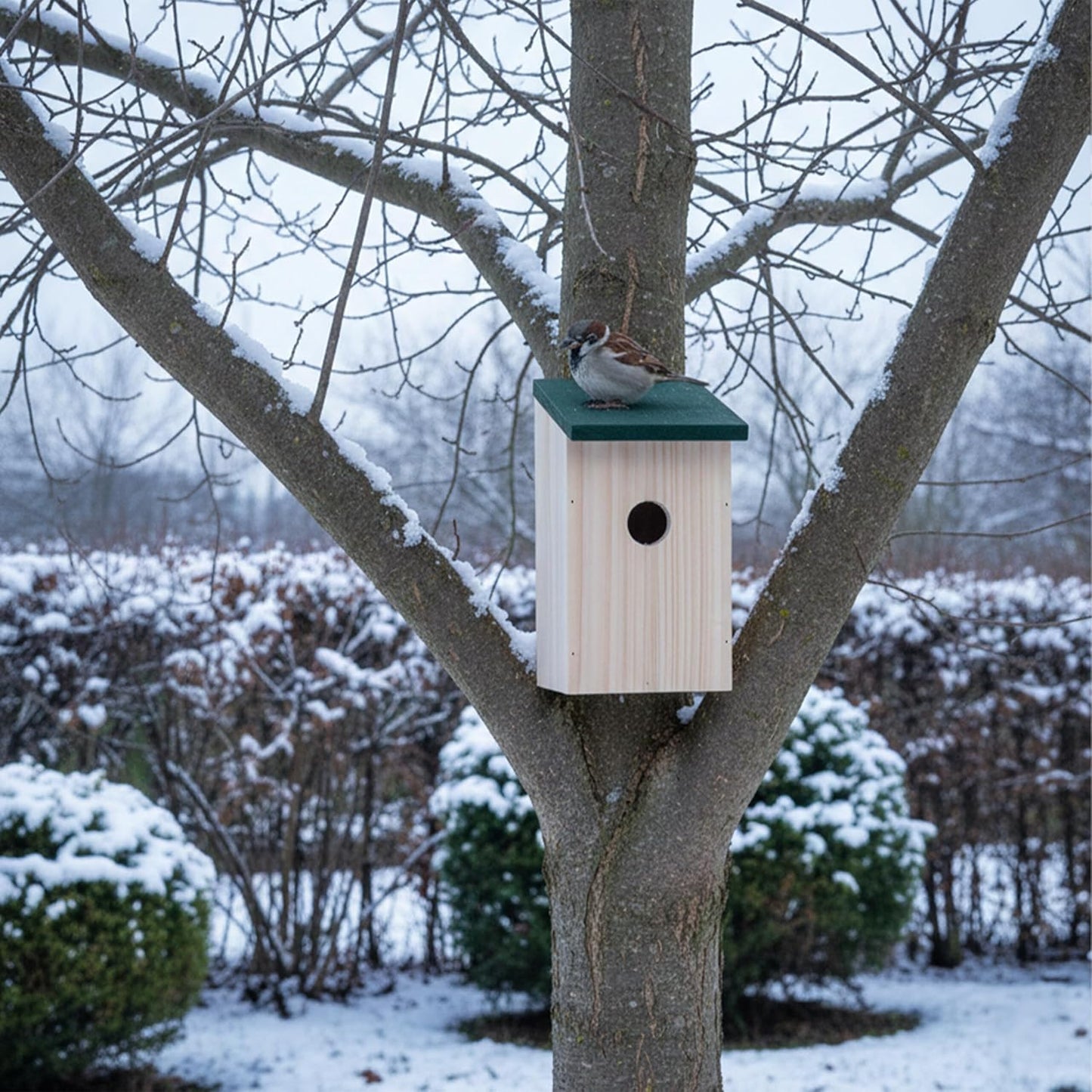 Nistkasten-Set für Spatzen & Meisen (4 Stück), Natur/ Grün