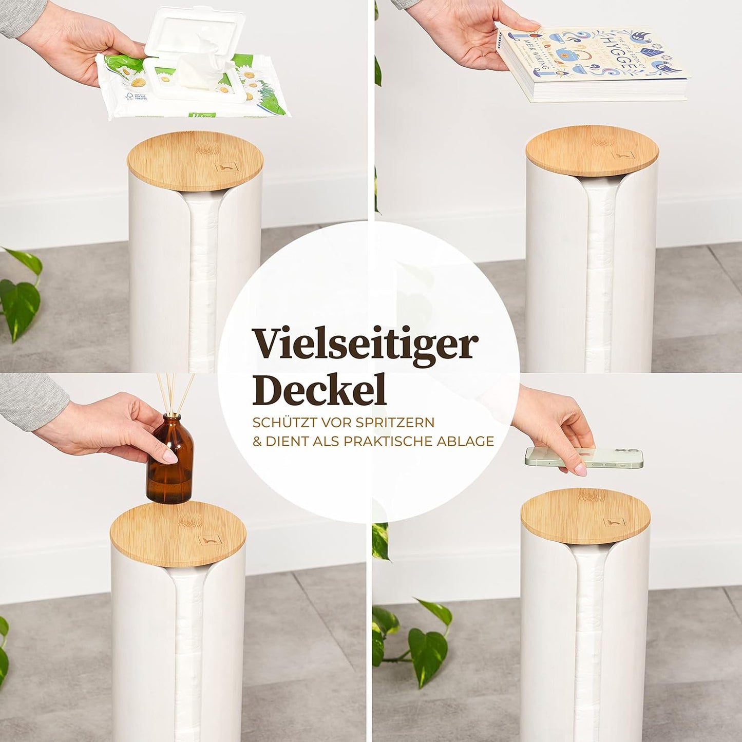Toilettenpapierhalter aus Bambus, Weiss Toilettenpapieraufbewahrung 4 Rollen